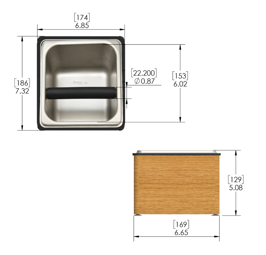 Premium Stainless Steel Knock Box with Wooden Box - Compact Countertop Coffee Grounds Container for Espresso Bars & Home Brewing