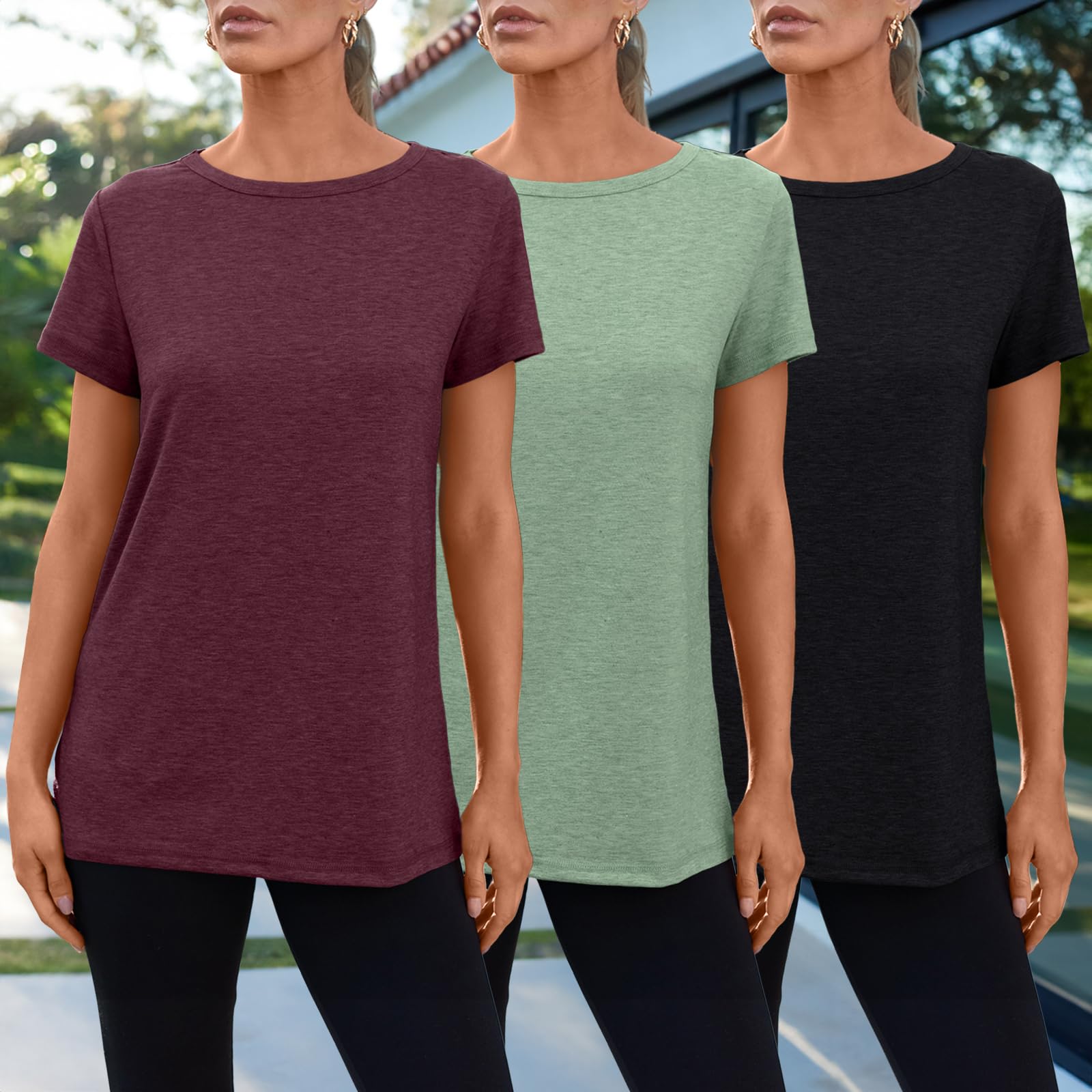 SUNBS Women's 3 Pack Short Sleeve T-Shirts - Soft Summer Basic Tees for Casual Wear, Workout & Vacation Outfits | Comfortable Fashion Tops for Everyday Use, Gym & Travel 2025