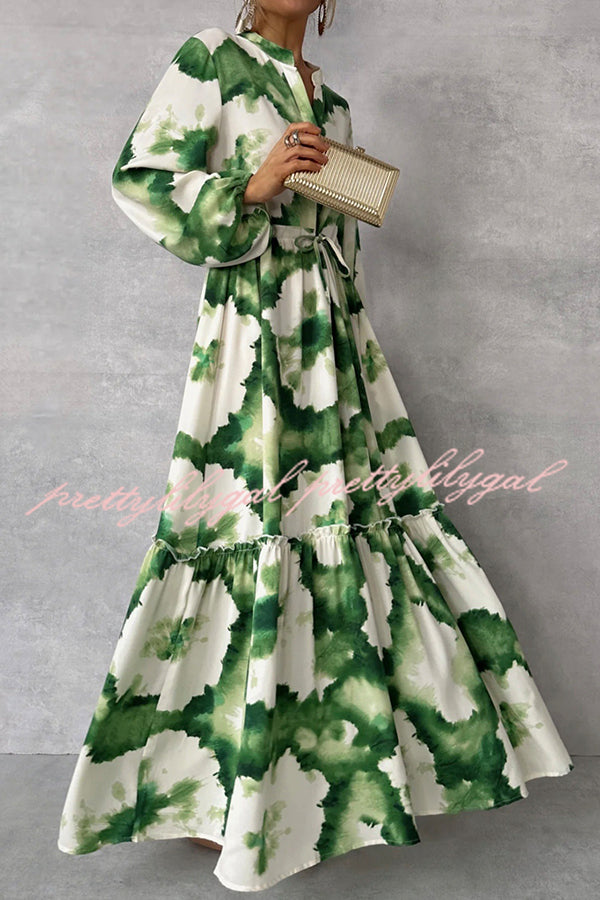 Stylish Printed V-Neck Long Sleeve Wrap Maxi Dress for Women | Flattering Waist Tie Design | Perfect for Parties, Weddings & Special Occasions