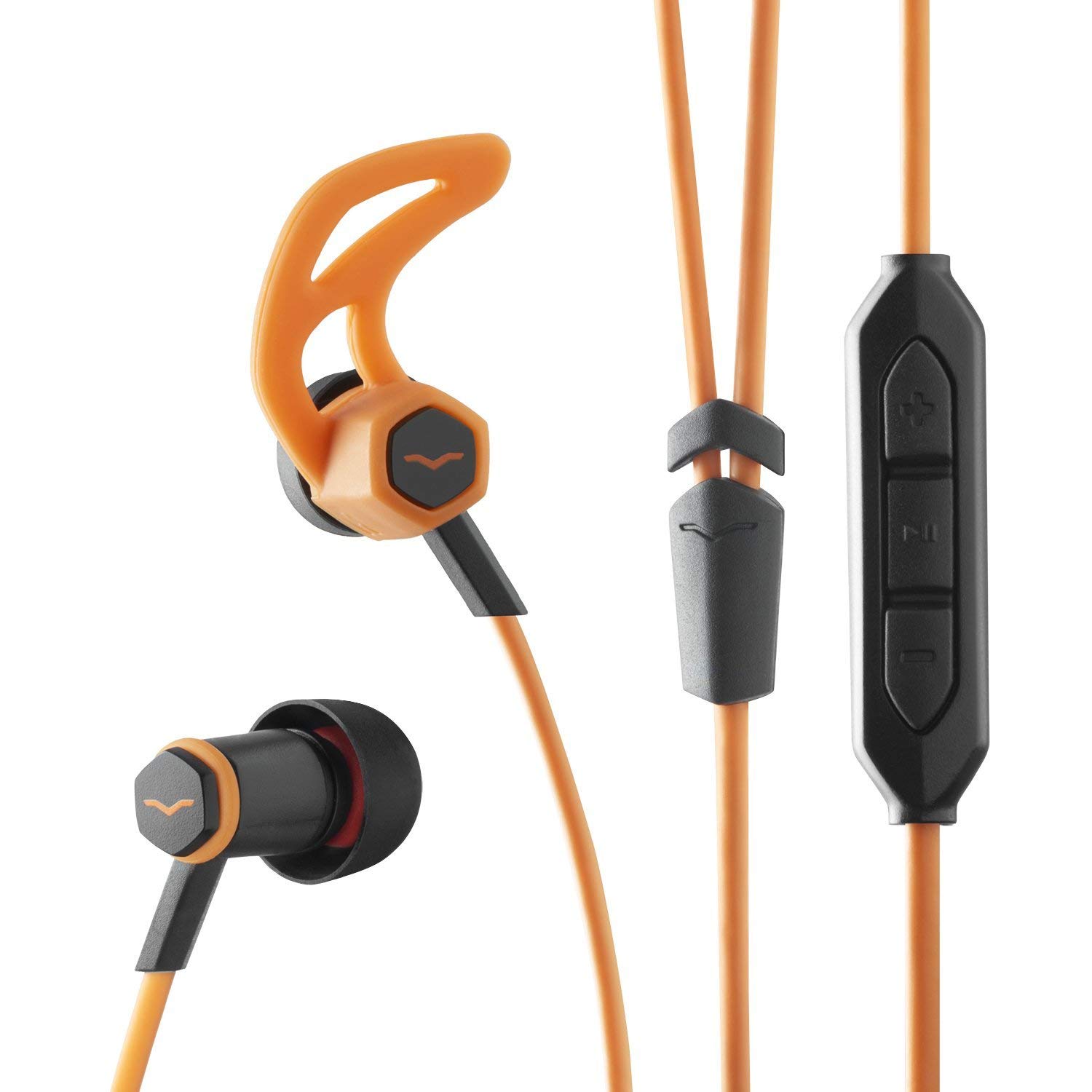 V-MODA Forza Hybrid Sport In-Ear Headphones with 3-Button Remote & Mic for iPhone - Sweatproof Wireless Earbuds for Running, Gym & Workout - Orange
