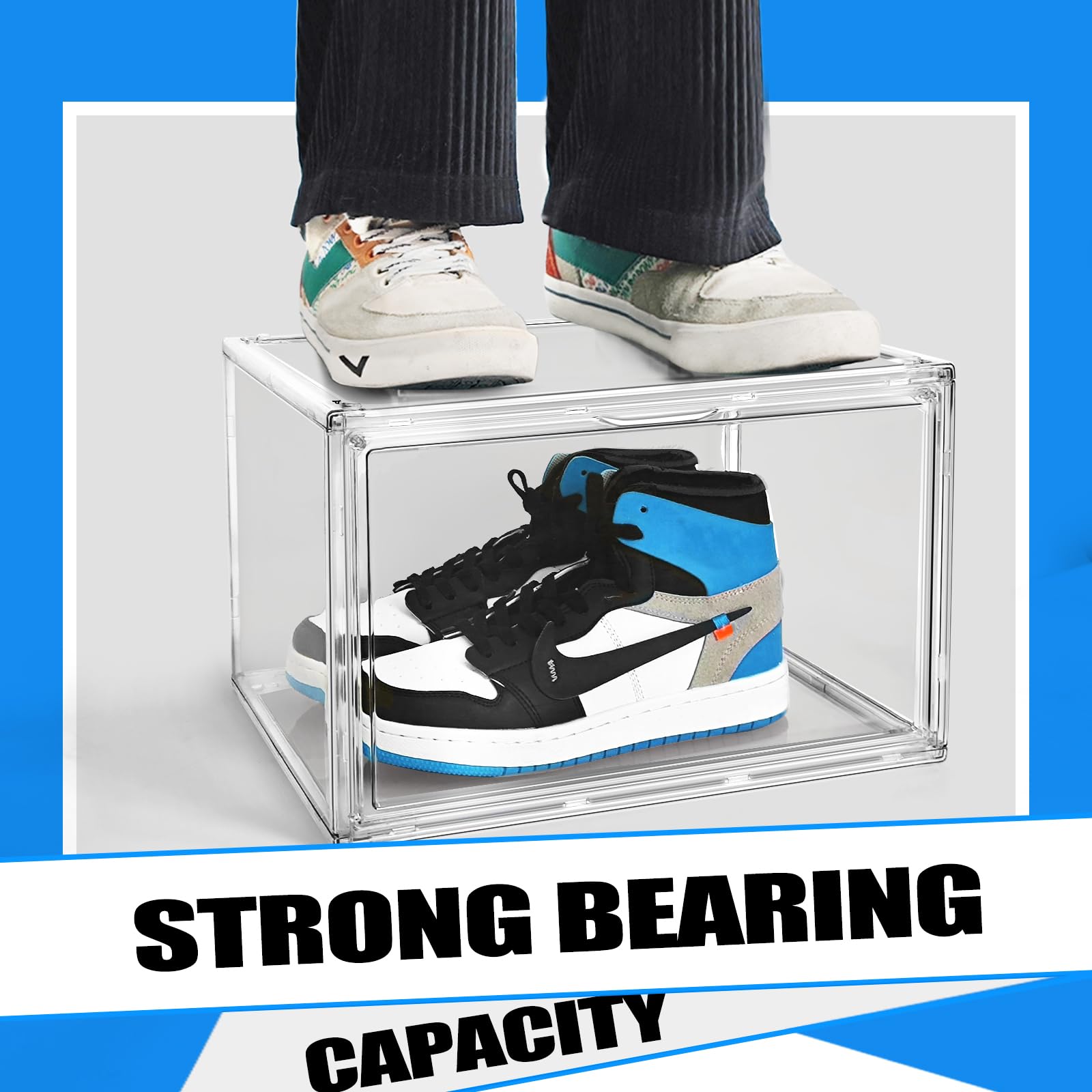 10 Pack Clear Plastic Stackable Shoe Storage Boxes with Magnetic Door - Acrylic Sneaker Display Case for Sneaker Collectors - Perfect for Closet Organization & Sneakerhead Collections