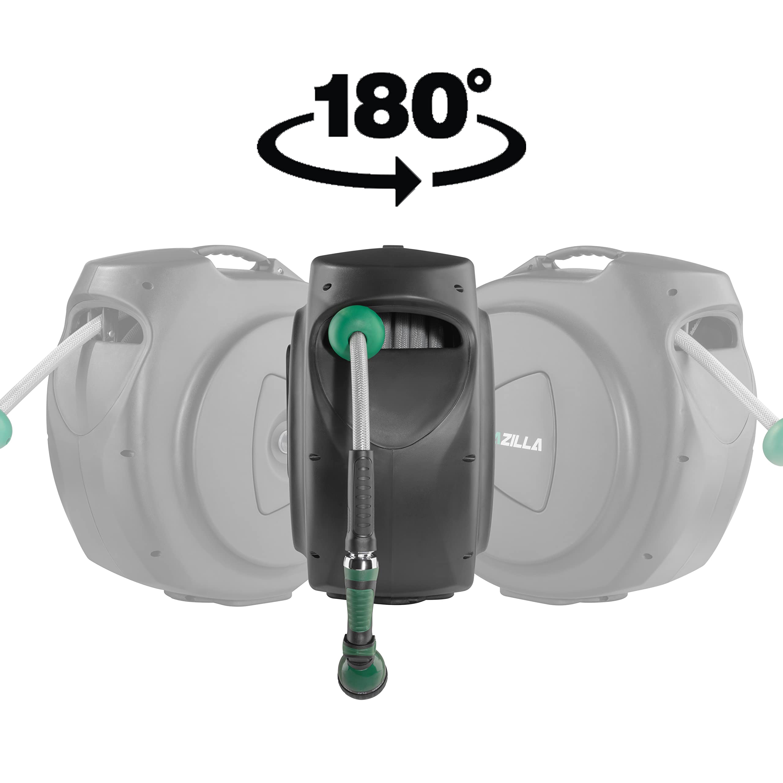 Retractable Garden Hose Reel - Heavy Duty Wall Mounted Water Hose Reel with Smooth Auto Rewind, Adjustable Length Lock, 180° Swivel Bracket & 9-Pattern Sprayer (100FT +6FT 5/8