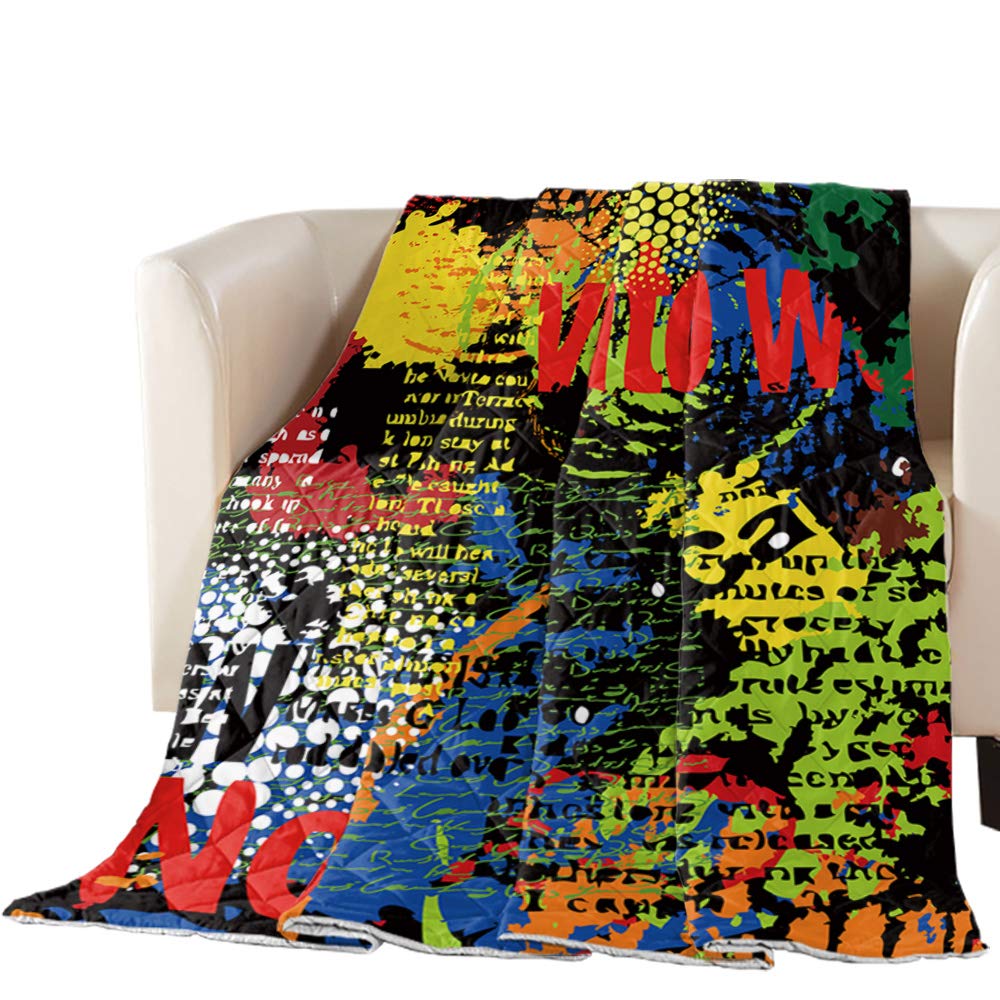 LEO BON Hip Hop Graffiti Quilted Throw Blanket - 64x88 Inch Soft Microfiber All-Season Bedding for Couch, Sofa & Bed - Cozy Street Culture Art Blanket for Home Decor, Gifts & Urban Lifestyle