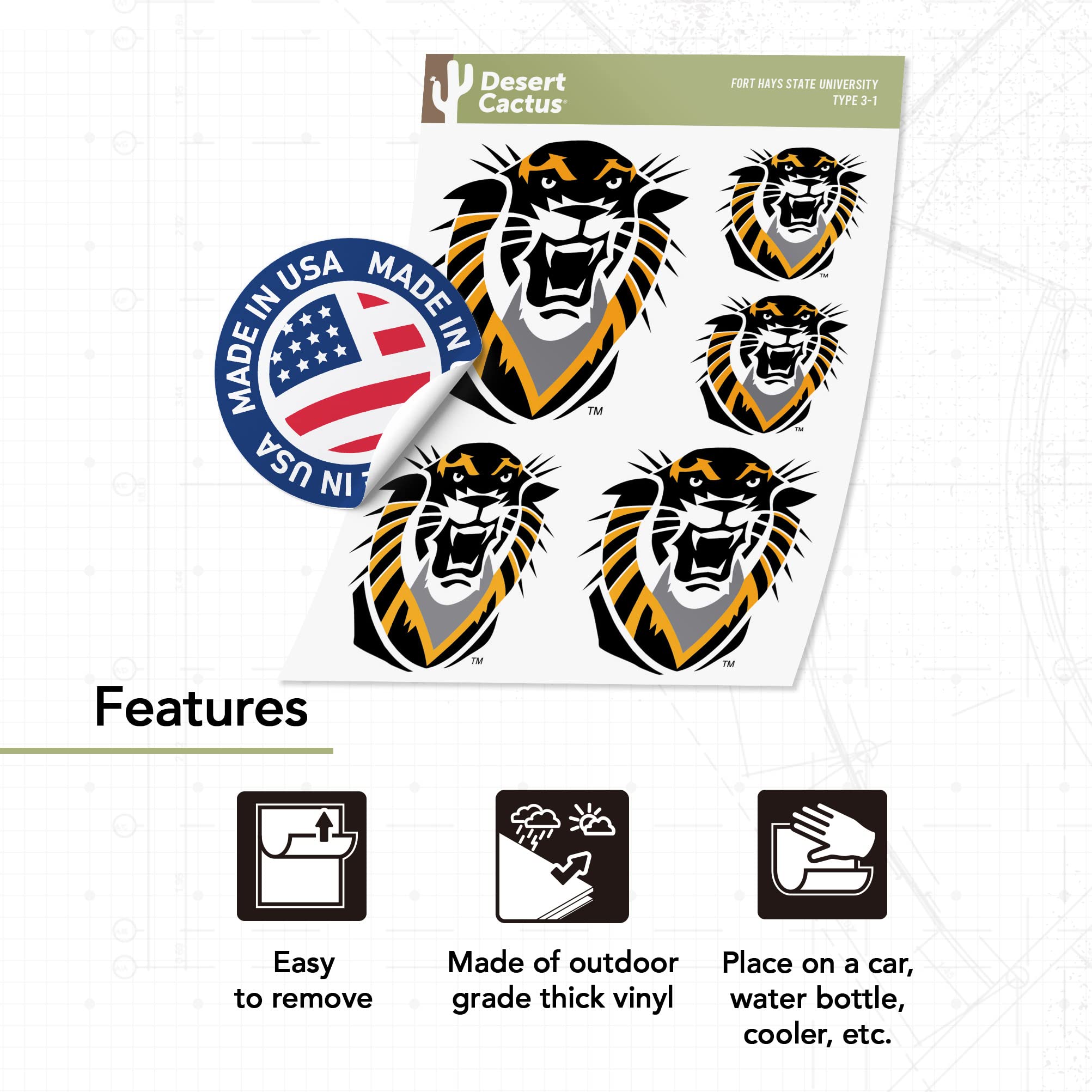 FHSU Tigers NCAA Vinyl Decal Stickers - 3-Pack for Laptop, Water Bottle, Car & Scrapbook - Fort Hays State University Fan Gear | Perfect for Game Day, School Spirit & College Decor