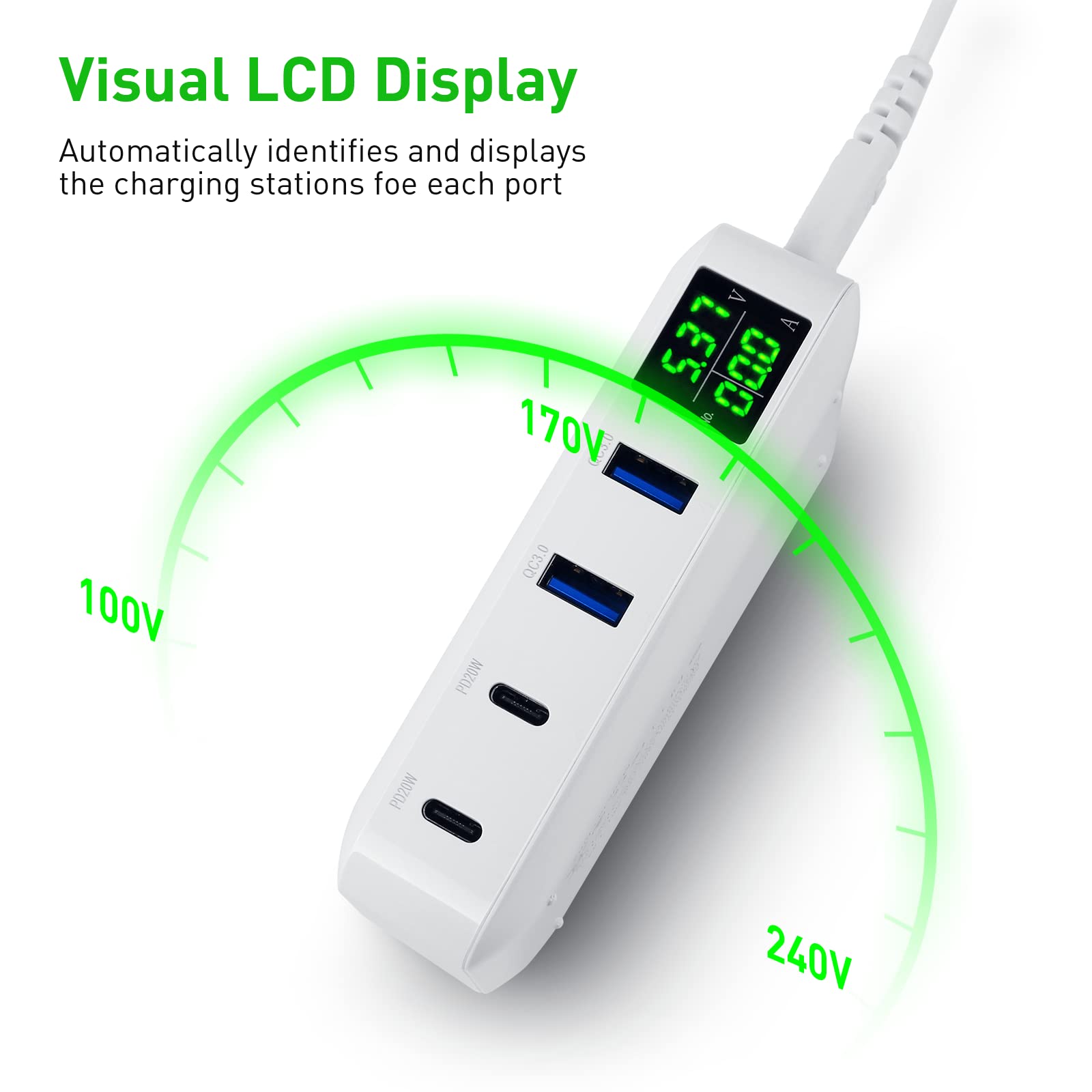 ideallife 70W 12A 4-Port USB Charging Station - Super Fast 20W PD & QC3.0 USB C Hub with LCD Display for iPhone 14/13/12, iPad Pro/Air, Samsung Galaxy S23/S22, Huawei P50 - Perfect for Home, Office, Travel & Multi-Device Charging