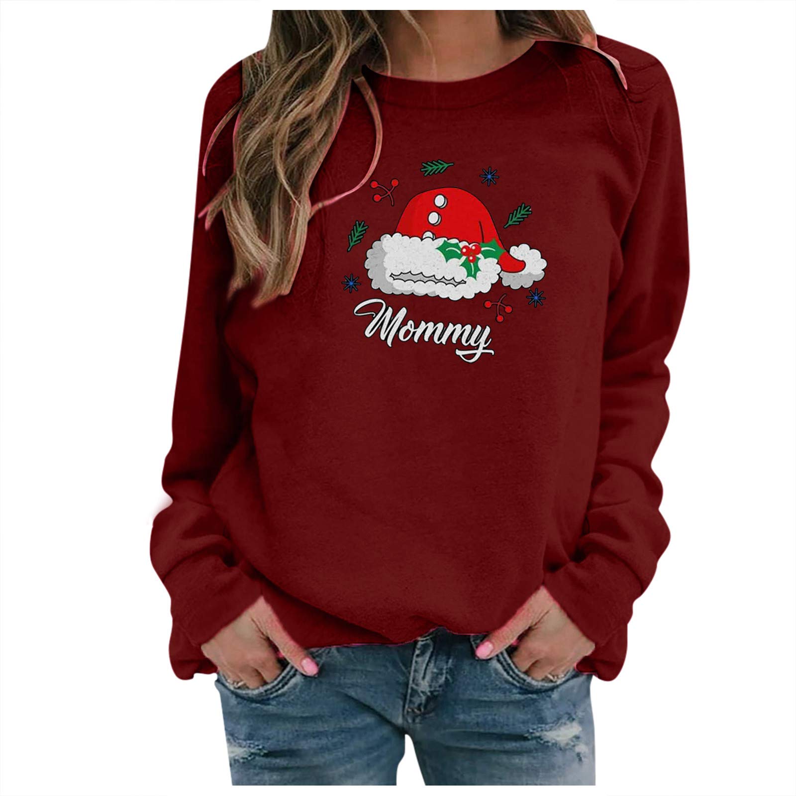 Posijego Women's Fall Winter Long Sleeve Sweatshirt - Soft Crewneck Graphic Pullover for Yoga, Sports & Casual Wear - Cozy Christmas Holiday Outfit