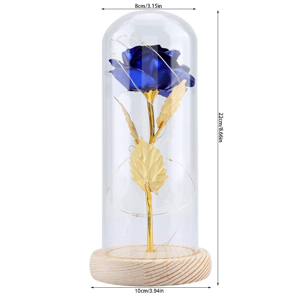 Preserved Eternal Rose Flower in Glass Dome with LED Lights - Blue Hakeeta Rose Gift for Girlfriend, Valentine's Day, Mother's Day | Romantic Home Decor, Wedding Centerpiece, Anniversary Present