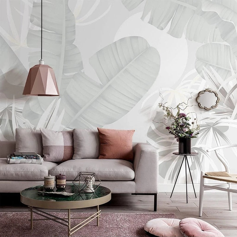 Stylish Nordic Tropical Palm Leaves Wallpaper Mural - Nature-Inspired Peel & Stick Wall Decor for Living Room, Bedroom, or Office