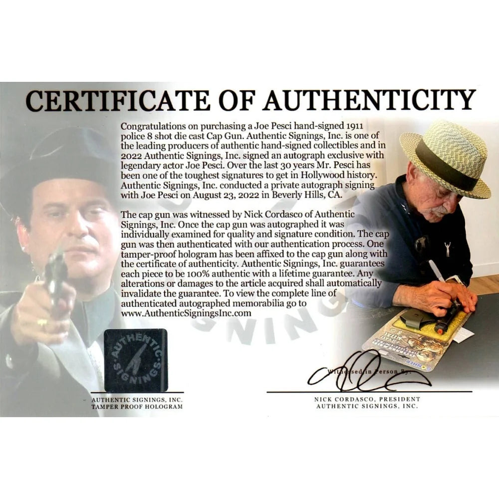 Joe Pesci Autographed Casino Movie Prop Gun with COA - Framed Collectible Memorabilia from Tangiers Las Vegas - Perfect for Movie Fans & Casino Enthusiasts Display