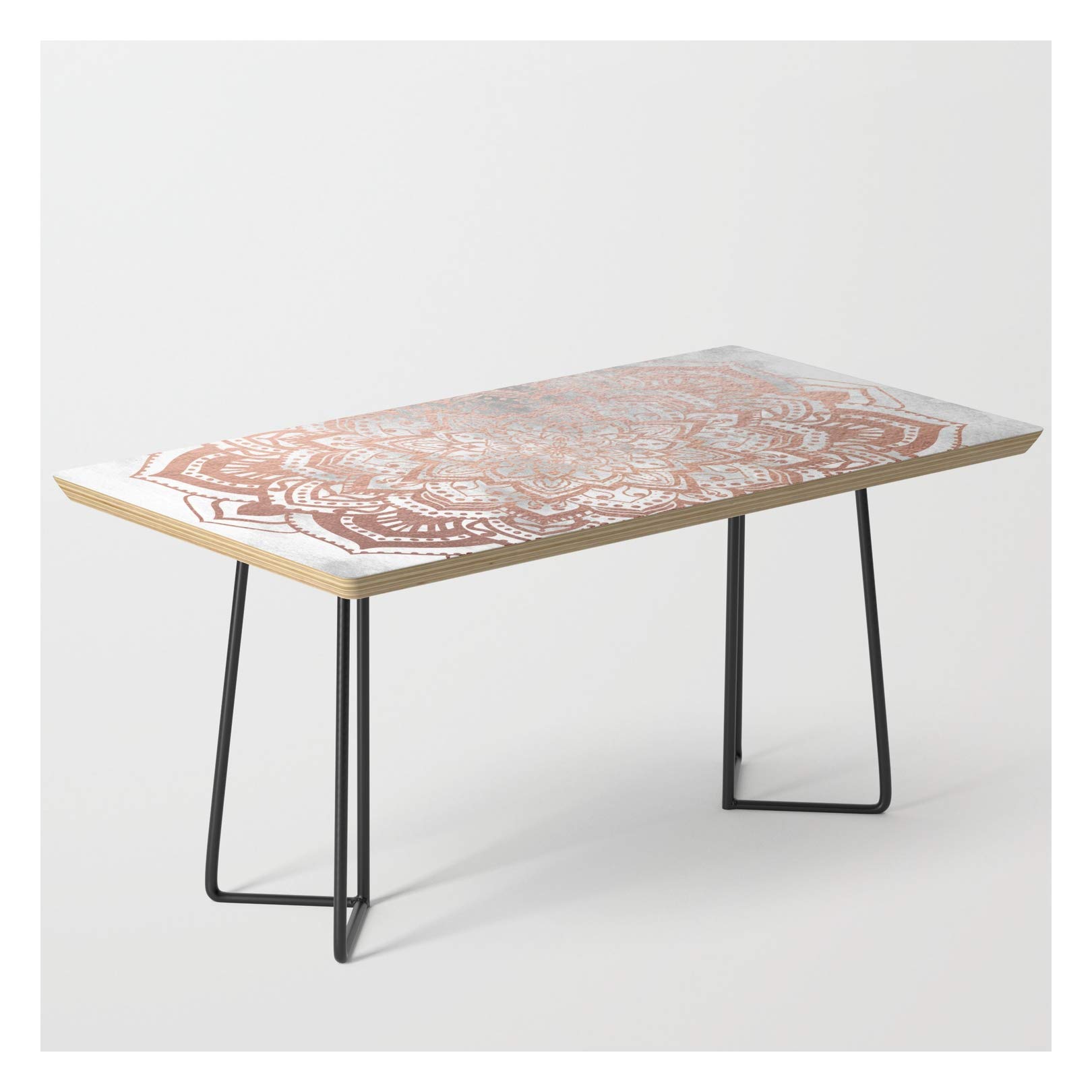 Rose Gold Mandala Modern Coffee Table by Nika - Elegant Black End Table for Living Room, Bedroom & Office Decor