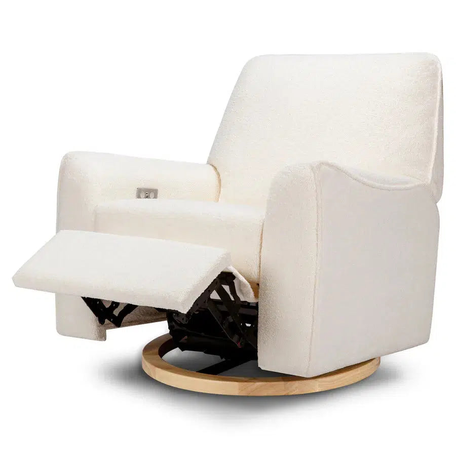 Babyletto Sunday Electronic Glider & Recliner Chair - Luxe Chantilly Fleece Upholstery with Light Wood Base | Nursery Glider for Breastfeeding & Baby Room Decor