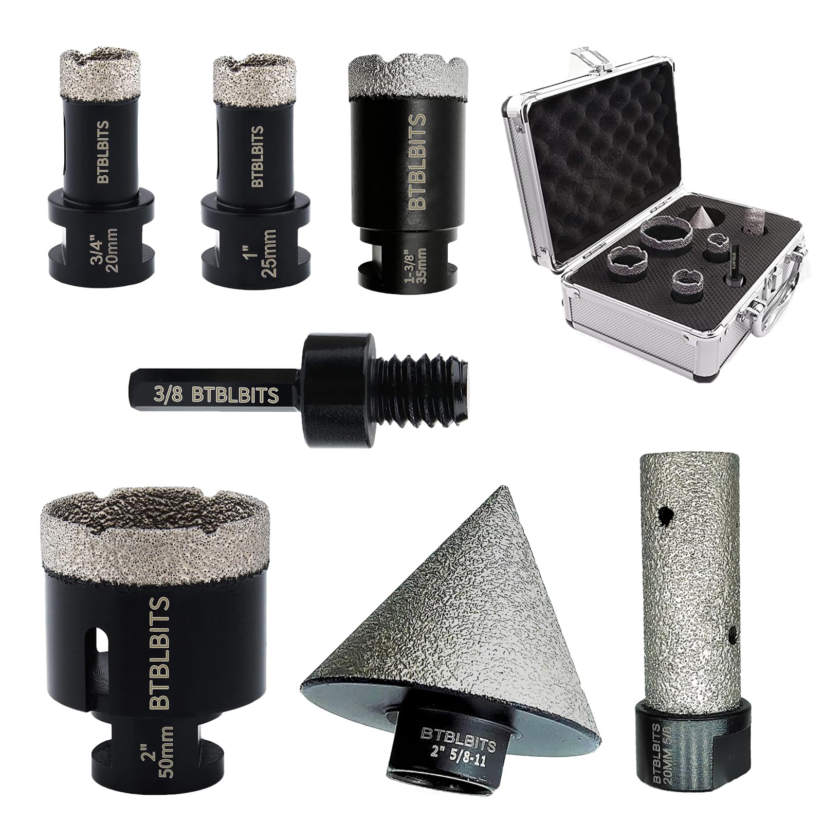 Premium Diamond Core Drill Bit Set - 7pc Tile Hole Saw Kit (20/25/35/50mm) with Diamond Milling Bit & Beveling Chamfer Bits for Porcelain, Ceramic, Granite | Perfect for Bathroom Renovation, Kitchen Backsplash & Stone Countertop Installation