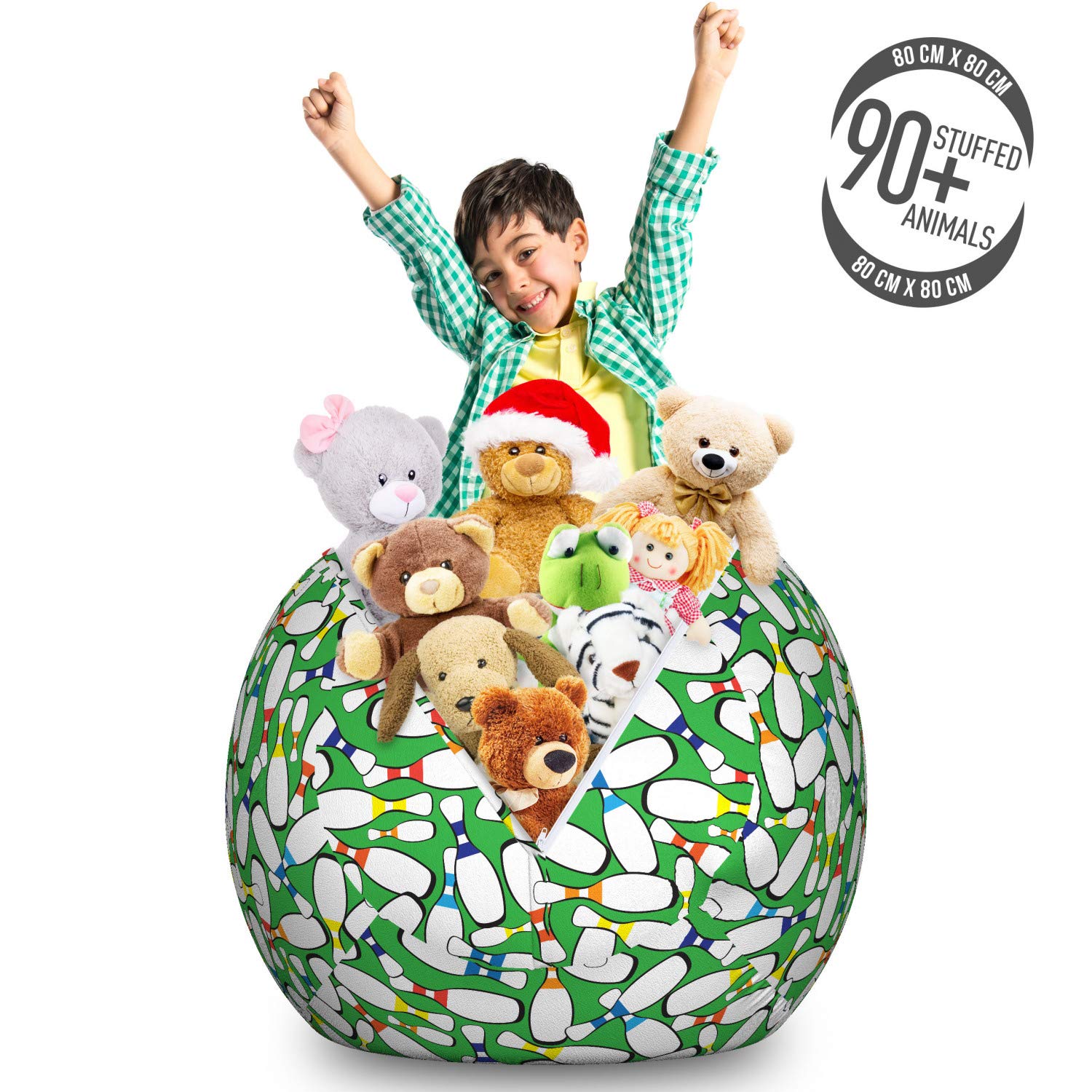 Ambesonne Bowling Toy Storage Bag Chair - Colorful Stripes Design for Skittles Game, Large Washable Stuffed Animal Organizer | Perfect for Kids' Room, Game Nights & Family Fun