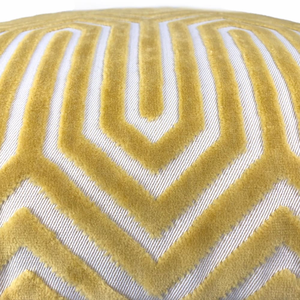 Maestro Geometric Buttercup Yellow Cut Velvet Pillow Cover - Luxury Home Decor for Sofa, Bed & Living Room - Soft Velvet Throw Pillow Case for Modern Interior Design