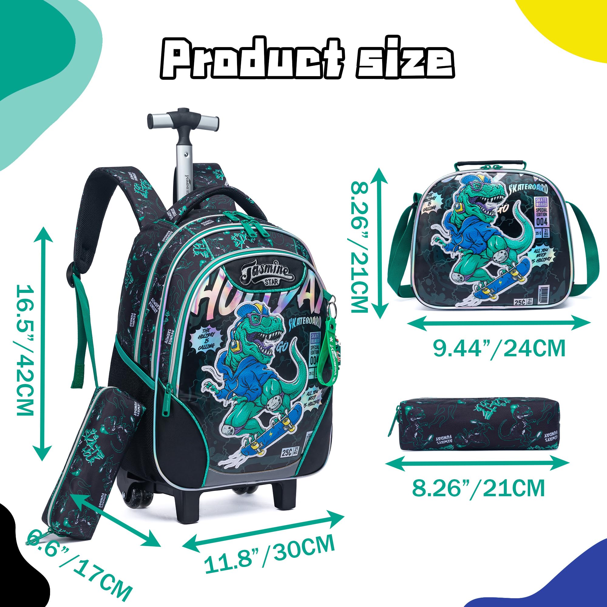 **Meetbelify Dinosaur Rolling Backpack for Boys - 3-in-1 Wheeled School Backpack with Lunch Box, Travel Luggage for Elementary Students (Ages 8-10) - Perfect for School, Travel & Daily Adventures**