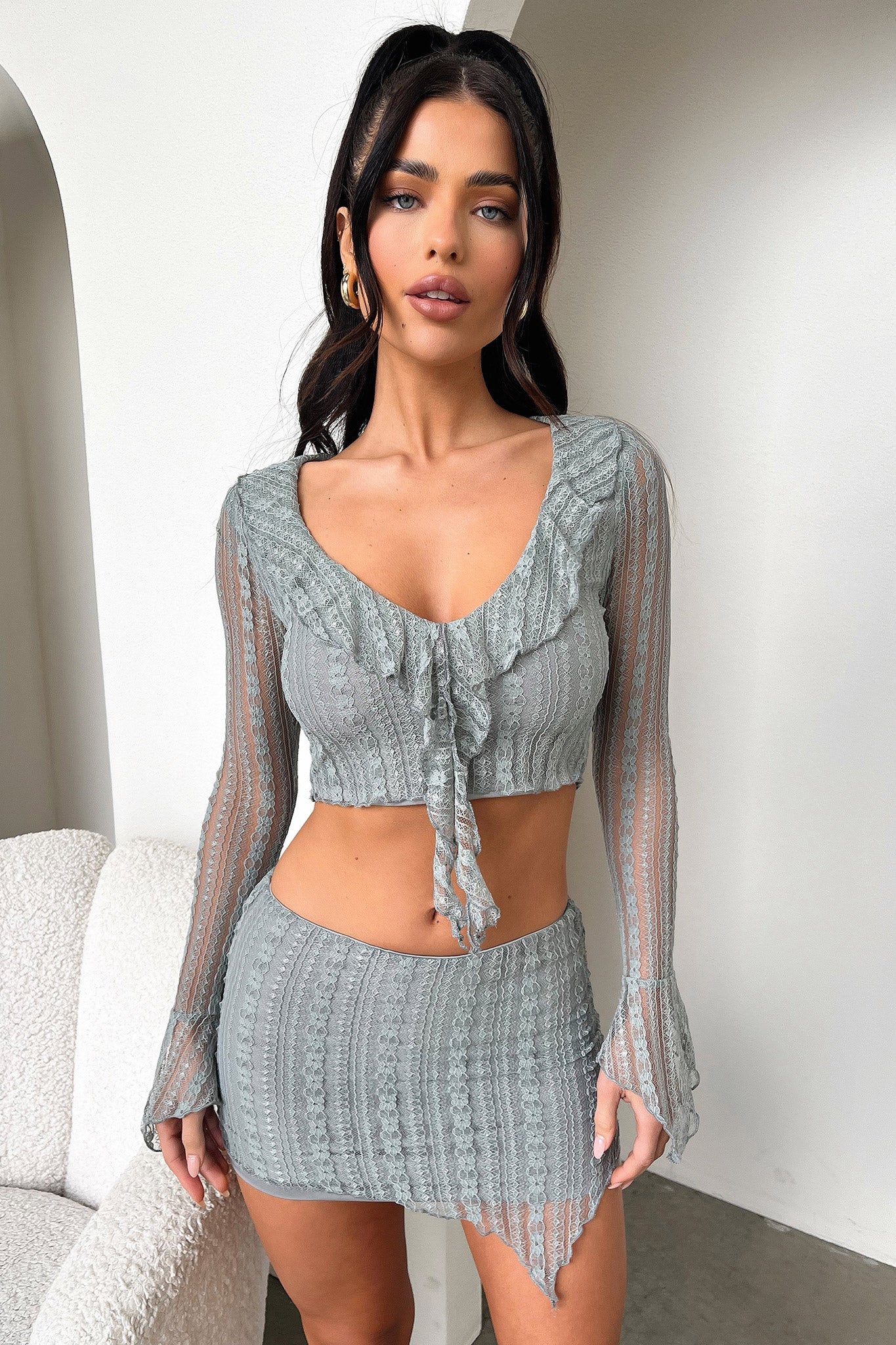 Aperol Crop Top - Soft Grey Women's Fashion T-Shirt for Casual Wear, Summer Outfits & Street Style