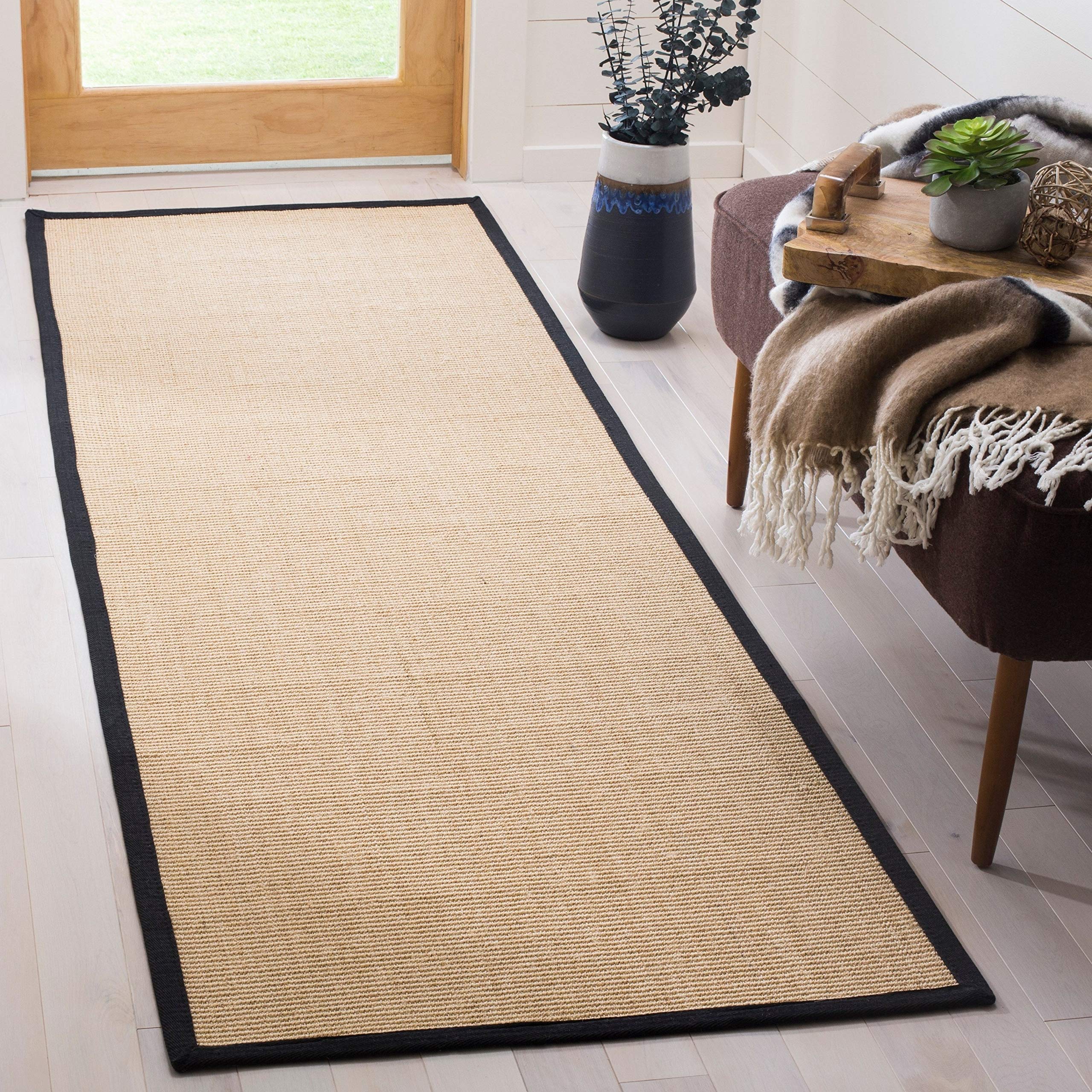 SAFAVIEH Natural Fiber Collection Area Rug - 6' Square, Maize & Wheat, Border Sisal Design, Easy Care, Non-Slip - Perfect for Living Room, Bedroom, Dining Room & High Traffic Areas (NF441K)