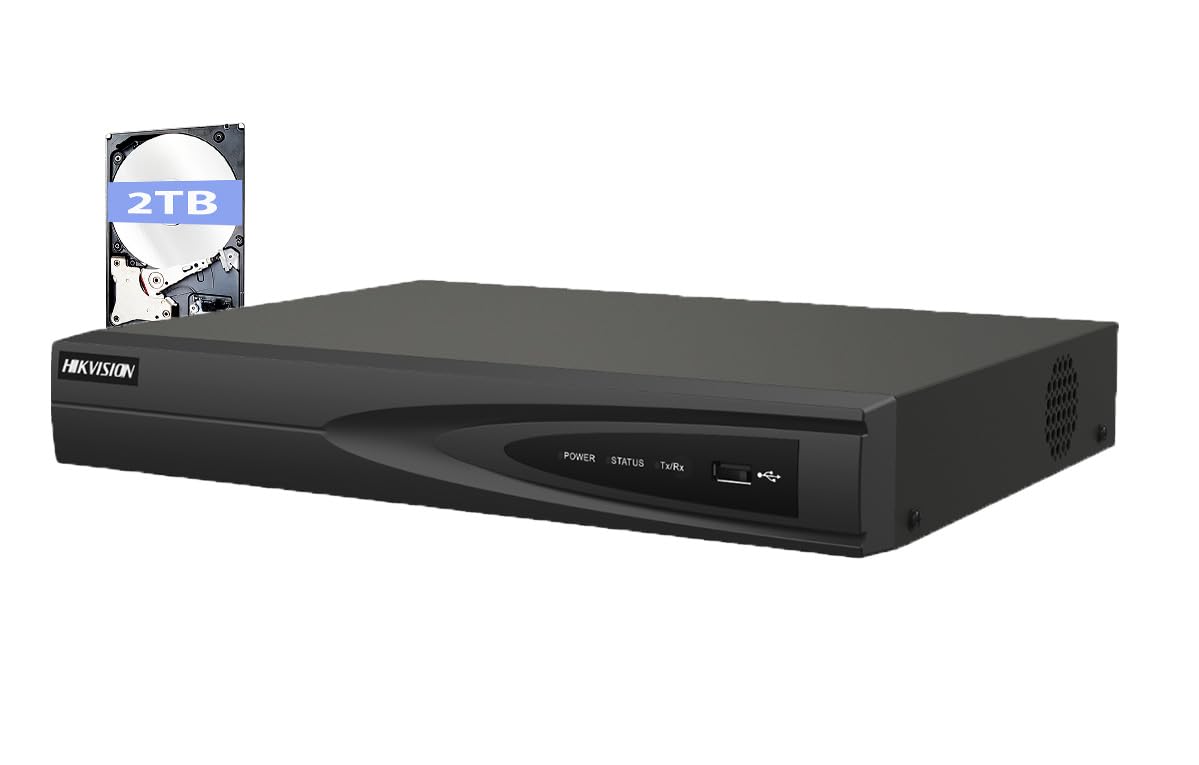 Hikvision DS-7608NI-Q1/8P 8CH 4K NVR with Built-in PoE Ports - 8MP Network Video Recorder for IP Cameras, H.265+, 1xSATA, Hik-Connect APP Compatible (2TB HDD Included) - Ideal for Home Security & Business Surveillance Systems