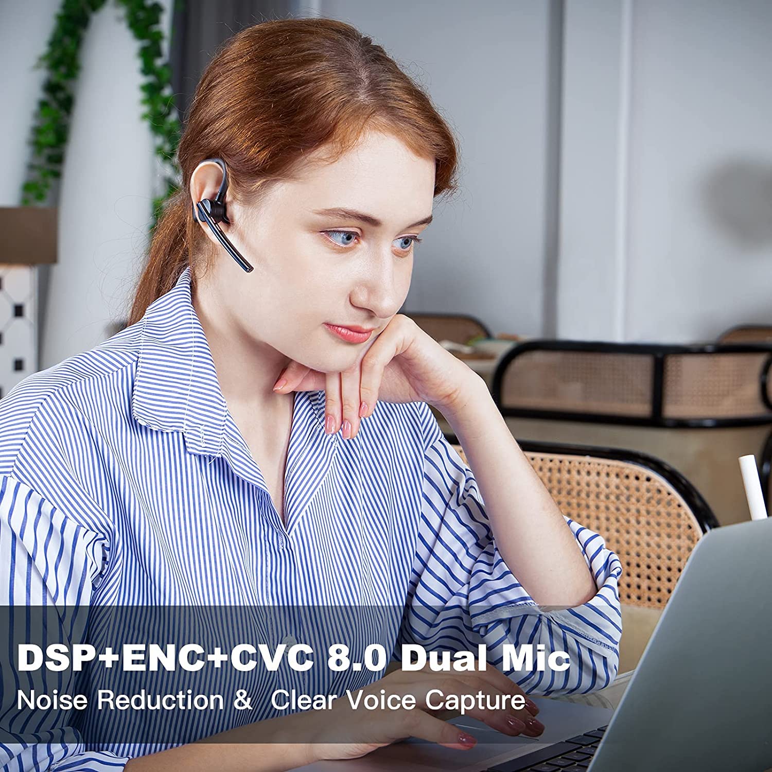 New Bee Bluetooth Headset - 24Hrs Talktime, CVC8.0 Noise Cancelling, Dual Mic, Bluetooth 5.2 Wireless Earpiece for iPhone/Android Phones - Perfect for Driving, Business Calls & Office Use (Blue)
