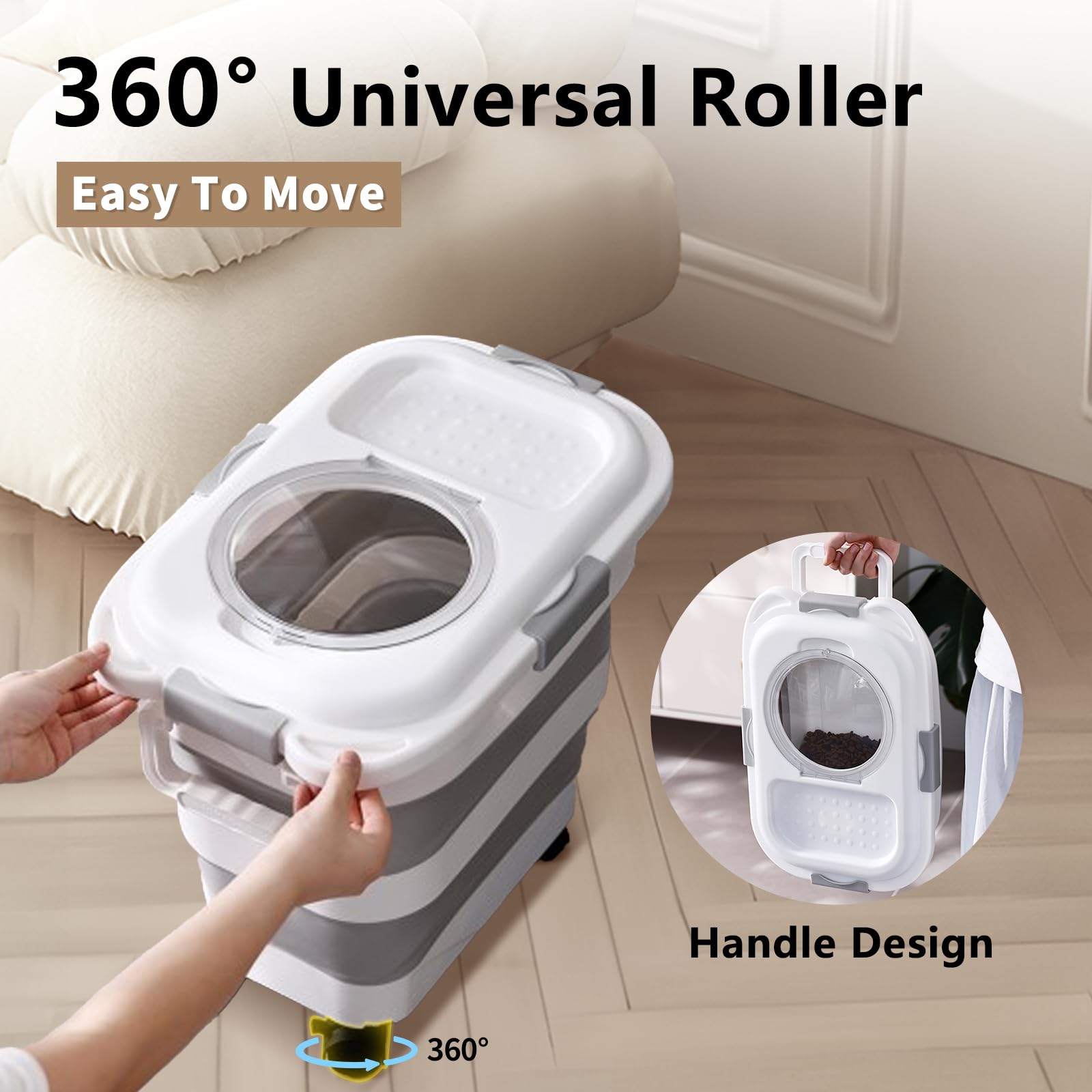 25 Lbs Collapsible Dog Food Storage Container with Scoop - Airtight Pet Food Bin for Dogs, Cats & Birds - Keep Dry Food Fresh & Easy to Move - Perfect for Home, Travel & Outdoor Use (White)