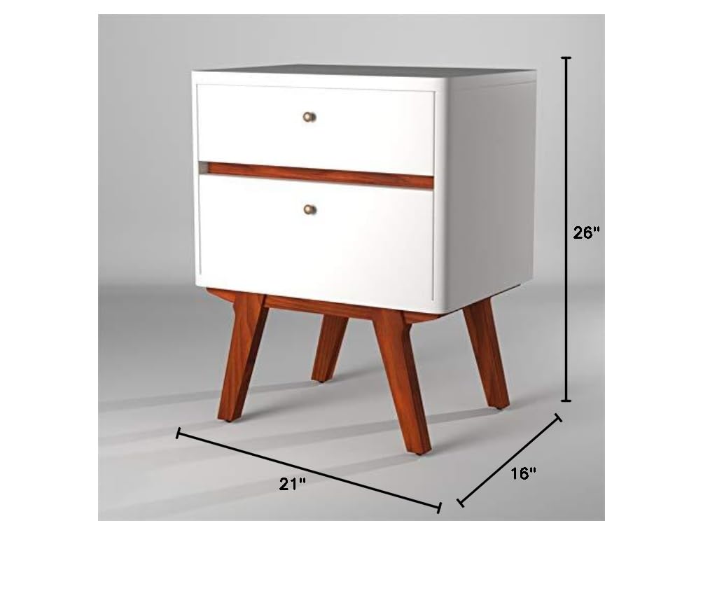 BOWERY HILL White Wood Nightstand with 2 Drawers - Perfect for Bedroom, Living Room & Guest Room Storage
