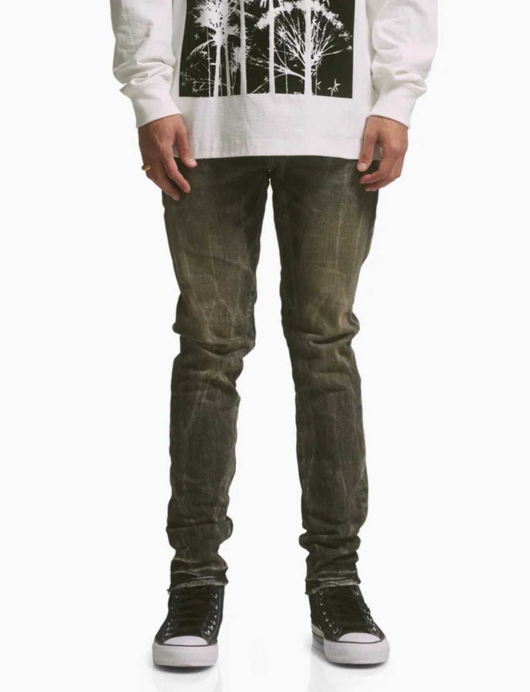 Purple Brand P001 WBTA Washed Black Tie Acid Distressed Denim Jeans for Men - Trendy Slim Fit Ripped Jeans with Unique Acid Wash (Perfect for Streetwear, Casual Outfits & Night Out Looks)
