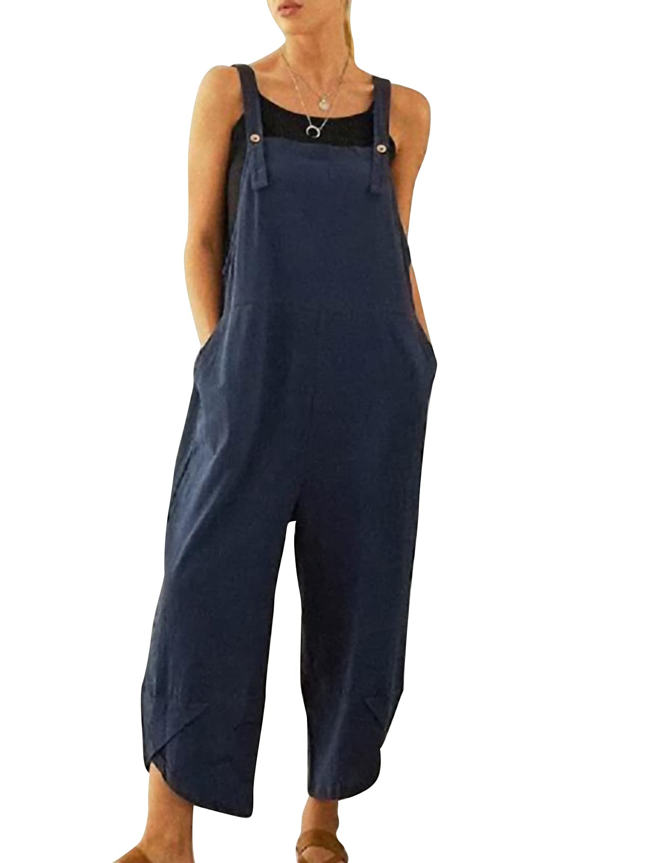 Kissonic Women's Casual Cotton Bib Overalls - Loose Fit Baggy Wide Leg Jumpsuit with Pockets | Comfortable Workwear & Street Style Fashion for Everyday Wear