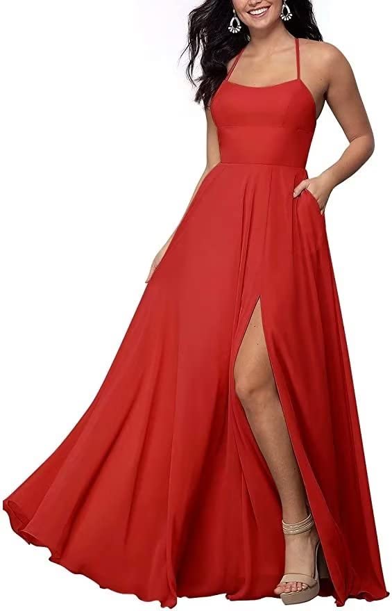 GRILSONTOP Women's Chiffon Bridesmaid Dress Long with Slit Short Sleeves A-Line Formal Evening Gown - Elegant Wedding Guest Dress for Bridal Party, Prom & Special Occasions