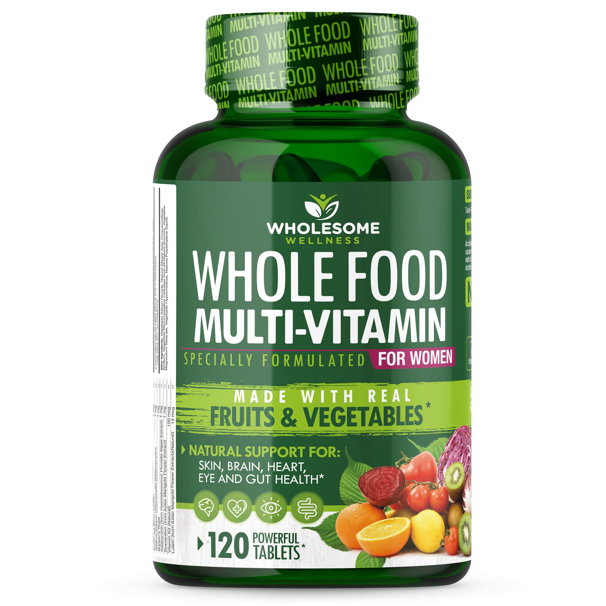 Wholesome Wellness Whole Food Multivitamin for Women - Natural Multi Vitamins with Minerals & Organic Extracts - 120 Tablets - Daily Immune Support & Energy Boost for Active Lifestyles
