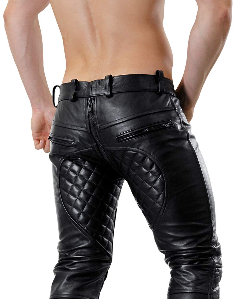 Bockle® 5 Pocket Quilted Leather Jeans Pants for Men & Women - Full Zip Front, Stylish Motorcycle Riding & Casual Wear