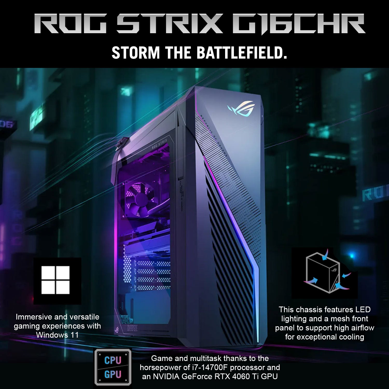 ASUS ROG Gaming Desktop PC - Intel Core i7, 32GB RAM, NVIDIA GeForce RTX 4060 Ti, 1TB SSD, Windows 11 Home (Grey) - Ultimate Gaming & Streaming Performance for Esports & Content Creation