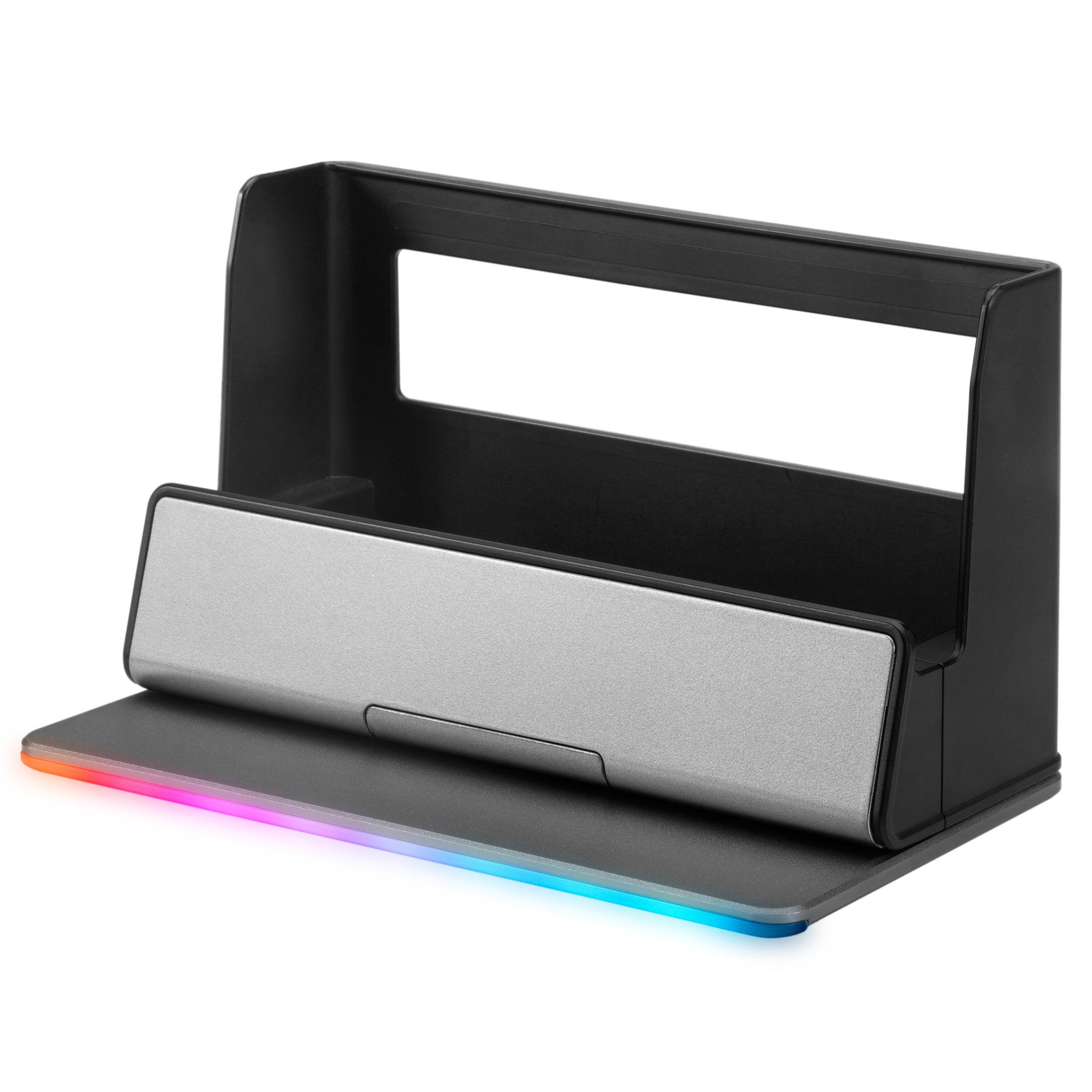 Universal RGB Device Organizer - Cable Management Solution for Desk, Gaming Setup & Home Office | Durable Multi-Device Holder with LED Lights for Phones, Tablets & Accessories
