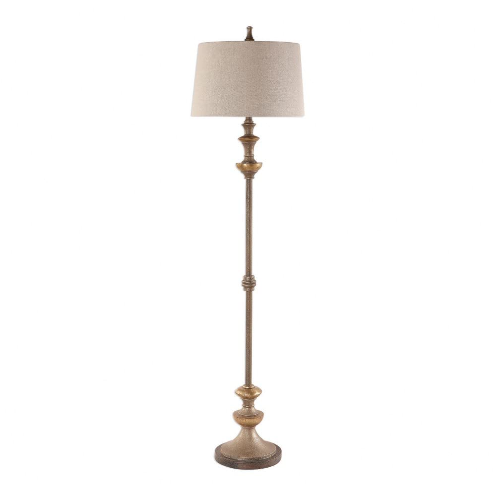 Textured 1-Light Silver Bronze Floor Lamp with Ivory Linen Tapered Round Hardback Shade - 3-Way Switch - Modern Living Room Lighting for Bedroom, Office & Reading Nook