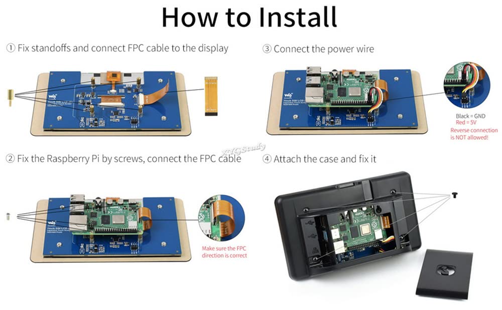 7inch IPS Capacitive Touch LCD Display Screen 1024×600 DSI Interface for Raspberry Pi 4 Model B/3B+/3B - with Protective Case | Perfect for DIY Projects, Smart Home Control & Embedded Systems