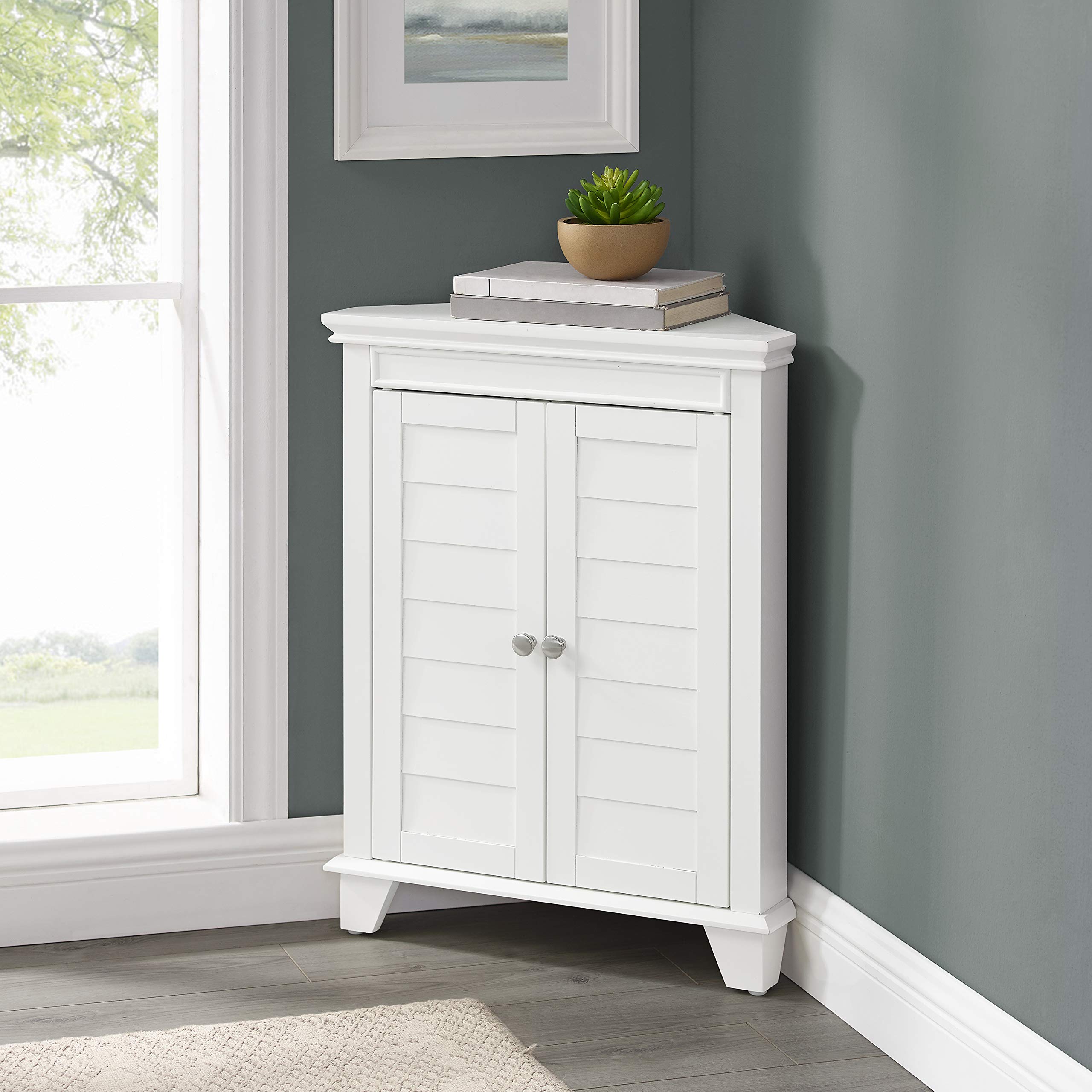 Crosley Lydia White Corner Storage Cabinet with Shelves - Bathroom Organizer & Home Decor for Small Spaces, Bedroom, Living Room, Entryway