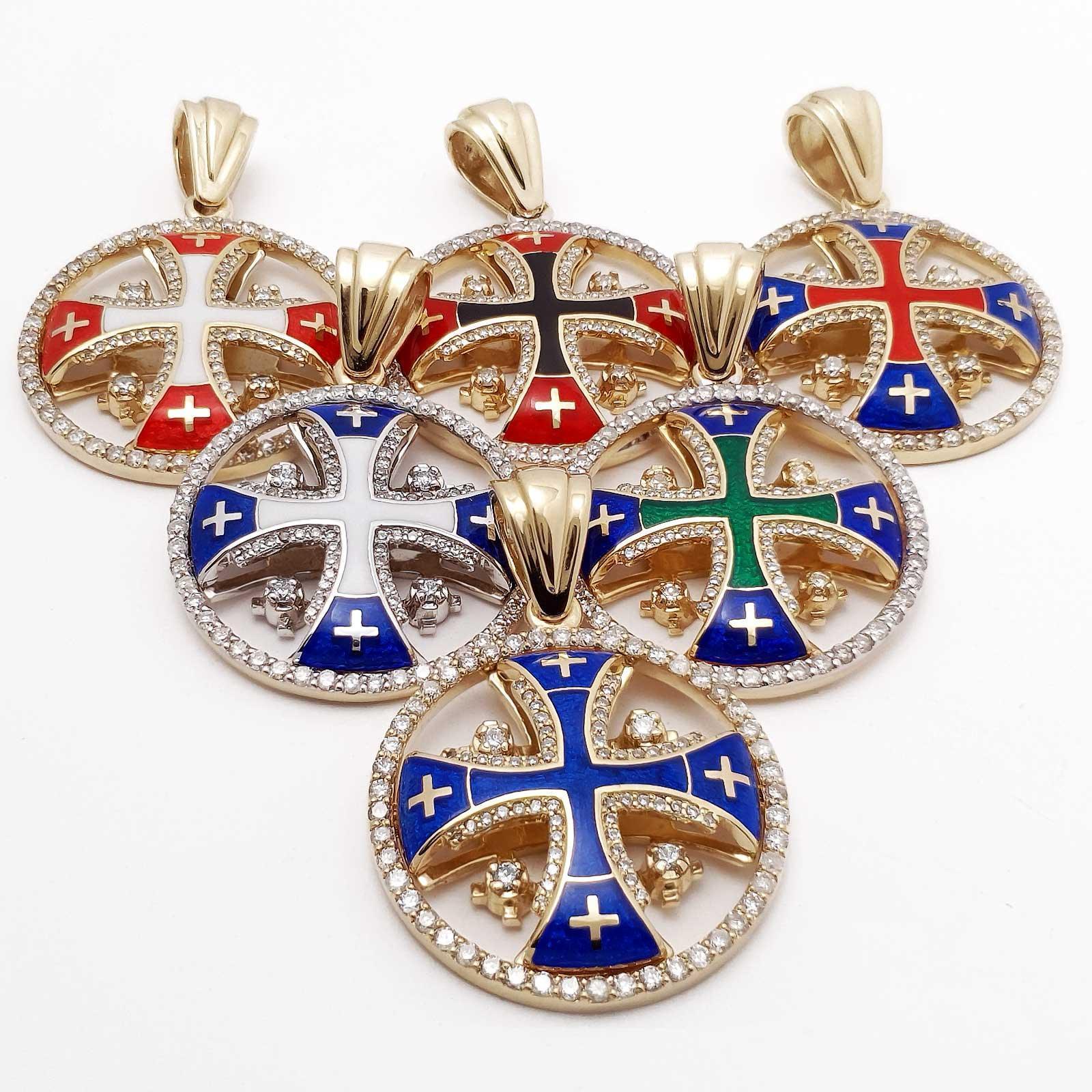 14K Gold Diamond Circle Necklace with Jerusalem Cross Pendant - 6 Color Options for Women | Elegant Layering Jewelry for Everyday Wear & Special Occasions