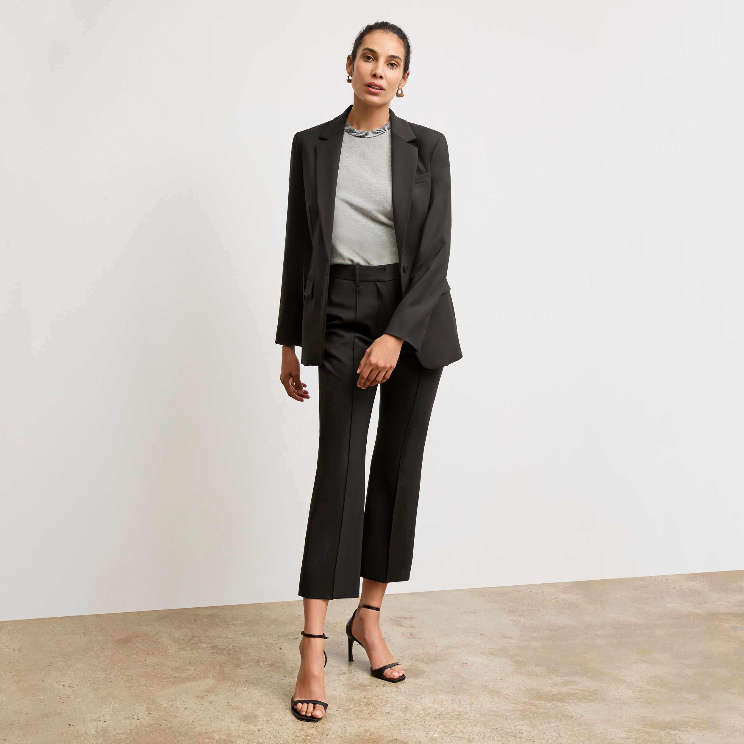 Tessa Kick Flare Trouser - Washable Wool Twill Pants for Women | Black | Office Wear & Casual Outfits