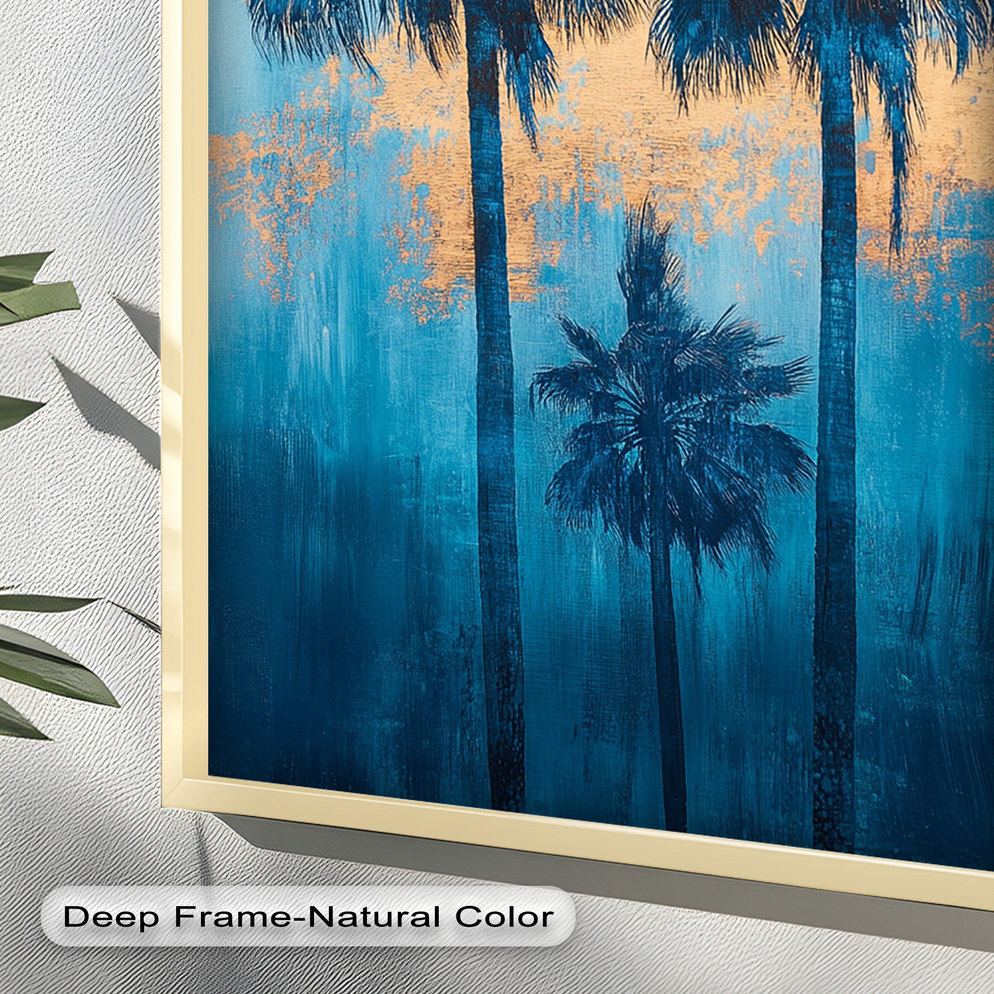Blue Sunset Palms Tropical Oil Painting - Handmade Beach Wall Art for Living Room, Bedroom & Office Decor