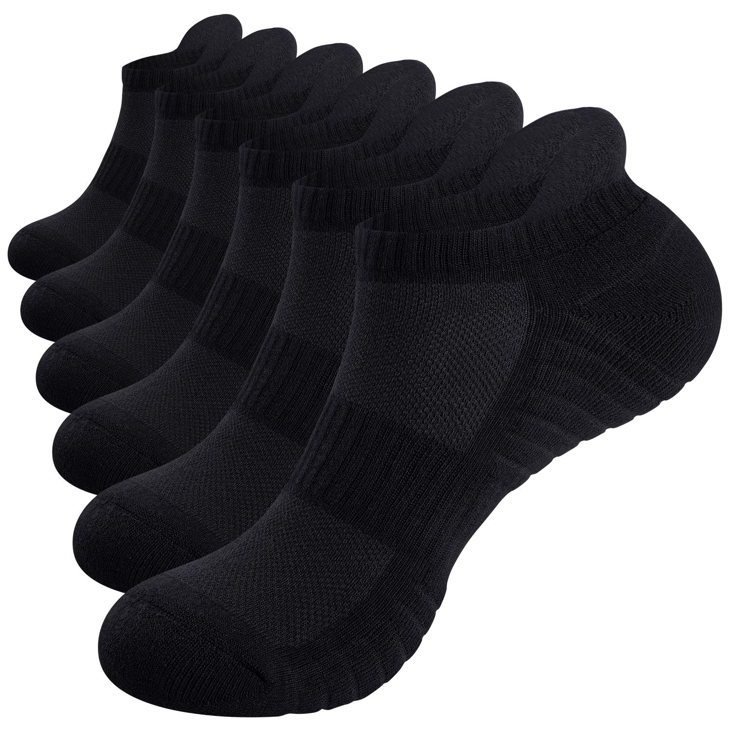 TANSTC Men's Running Socks 6-Pack - Anti-Blister Cushioned Athletic Socks with Breathable Cotton for Sports & Workout - Perfect for Jogging, Gym, Hiking & Daily Wear
