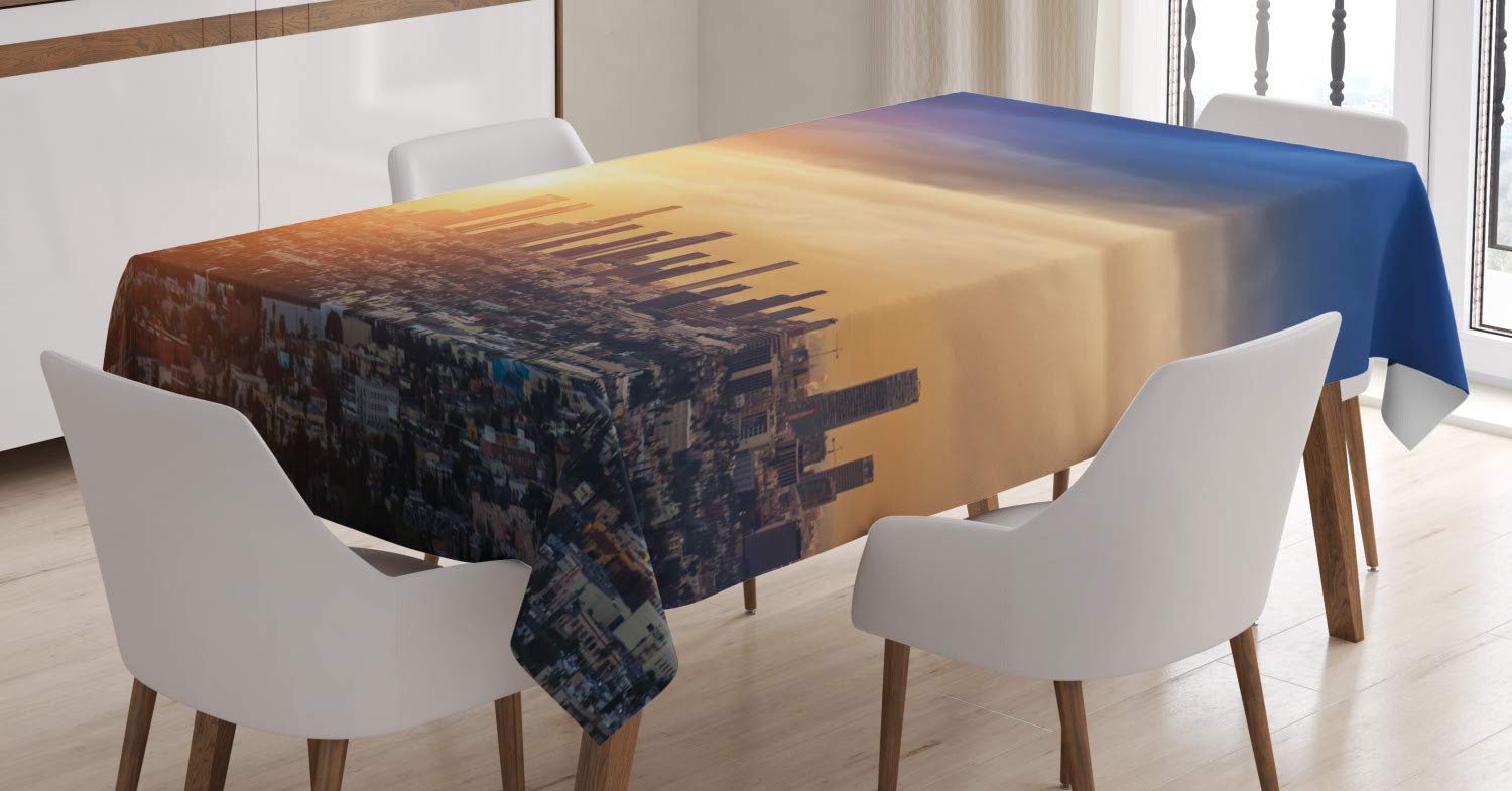 Ambesonne City Tablecloth - Los Angeles Urban Architecture Sunrise Scenic Design, Navy Blue Apricot Ivory Rectangular Table Cover 60x90 Inches for Dining Room & Kitchen Decor | Perfect for Dinner Parties, Family Gatherings & Home Styling