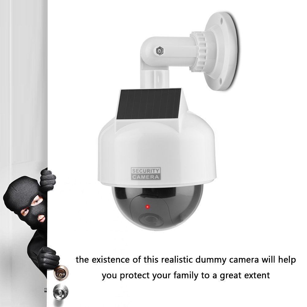 Mugast Solar Security Camera - Dome Shape Dummy Surveillance Camera for Indoor & Outdoor Use with Solar & Battery Power, Flashing LED Light - Perfect for Home, Office, and Warehouse Security Monitoring