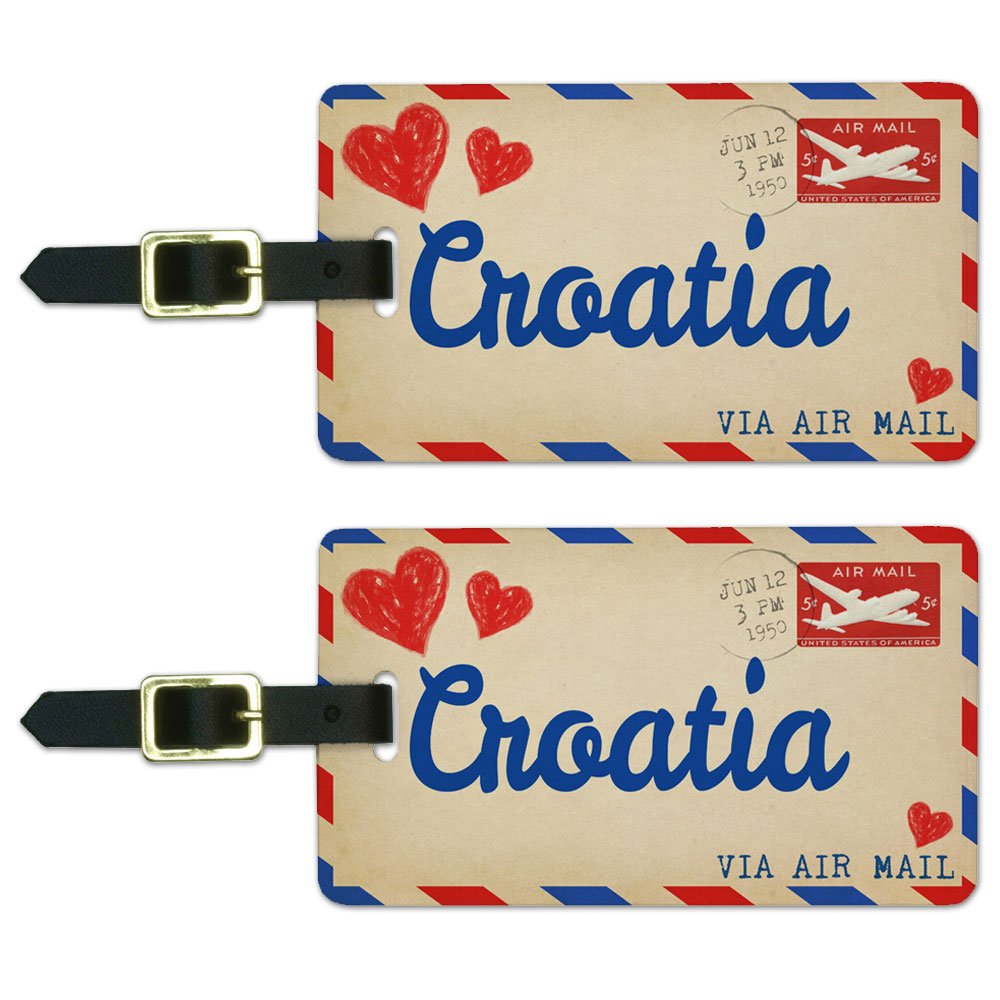 Custom Air Mail Postcard Luggage Tags for Croatia Travel - White Suitcase ID Tags for Carry-On Bags | Perfect for Vacation, Honeymoon & Souvenir Gifts