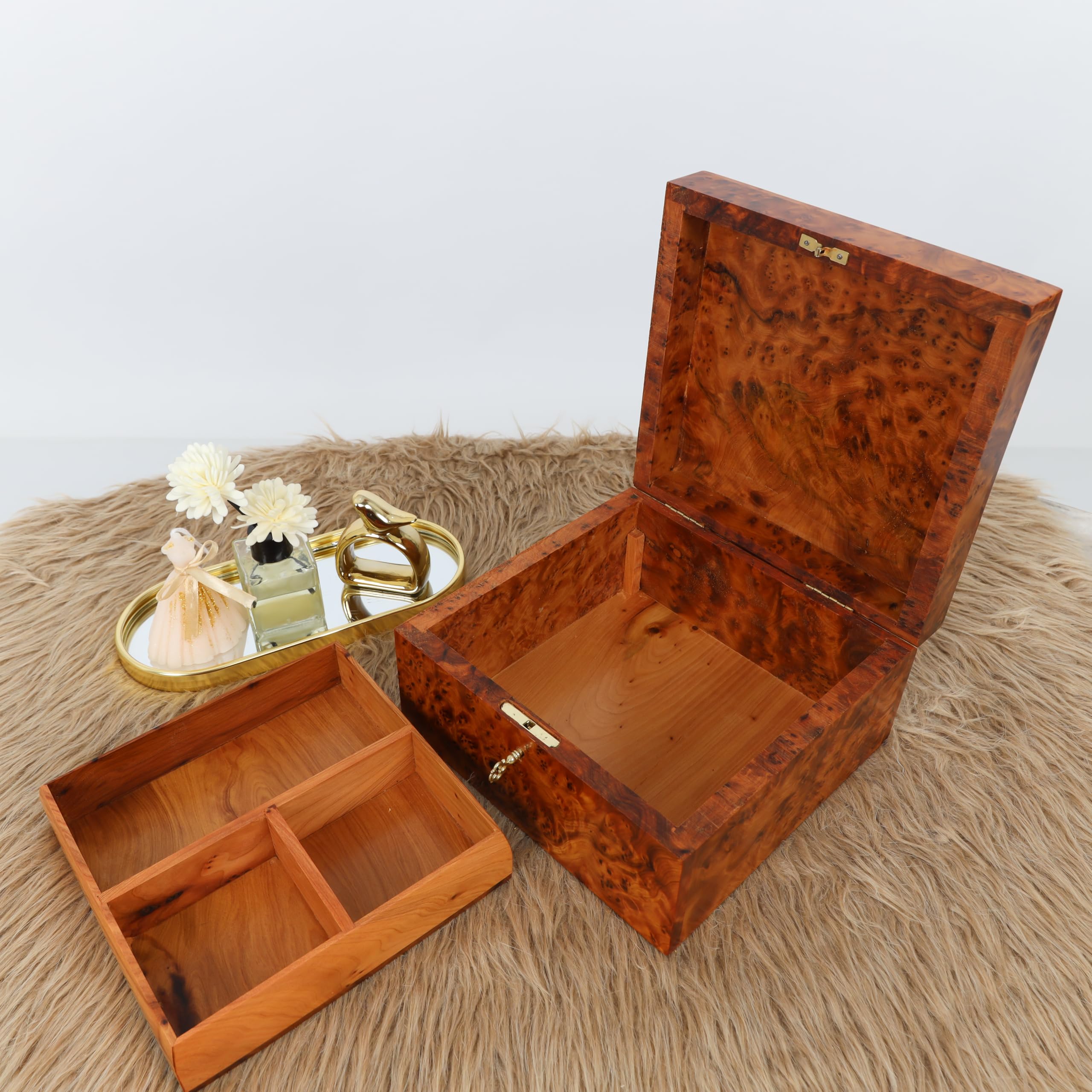 Hand Carved Wooden Jewelry Box - Antique Multipurpose Storage Organizer for Rings, Necklaces & Keepsakes | Decorative Home Decor & Gift Idea for Women | Large Square Keepsake Box (2-Pack)