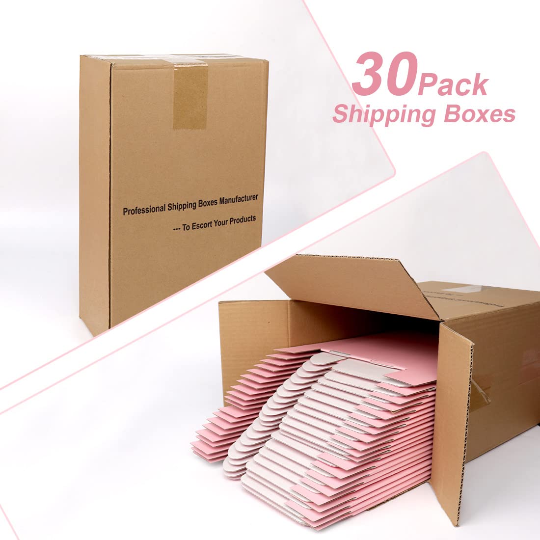 30 Pack 9x6x2 Inch Pink Corrugated Cardboard Shipping Boxes - Small Business Packaging, Mailing & Ecommerce Shipping Supplies - Perfect for Jewelry, Cosmetics & Small Product Shipments