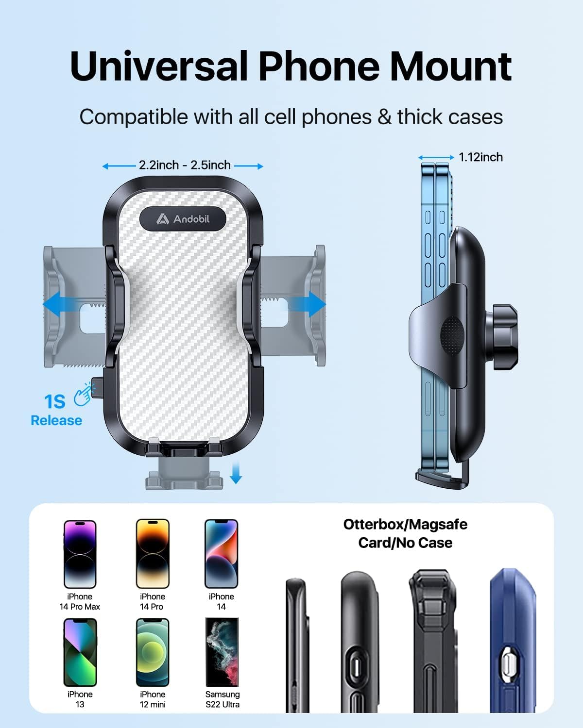 Andobil Military-Grade Car Vent Phone Holder - Ultra Secure Non-Slip Grip for iPhone 16/15/14/13/12 Pro Max & Samsung S24 (Silver) | Perfect for Road Trips, Commuting & GPS Navigation