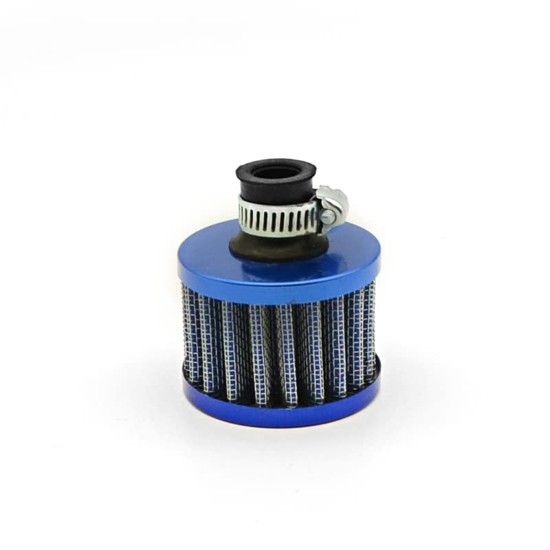 High Performance Blue Air Filter for Cars - Cone Cold Air Intake Filter with 12mm Turbo Vent & Crankcase Breather Neck - Perfect for Turbocharged Engines & Performance Upgrades
