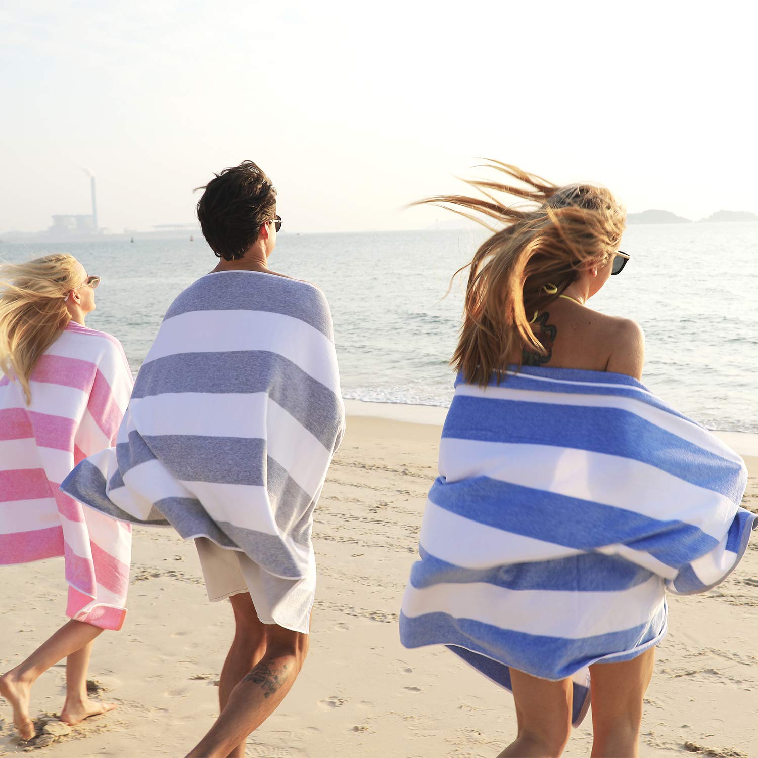 Premium Cotton Oversized Beach Towel 70x35 Inch - Quick Dry Striped Pool Towel for Swimming, Sunbathing & Cabana Use | Soft Chiffon Bath Towel for Beach, Vacation & Spa