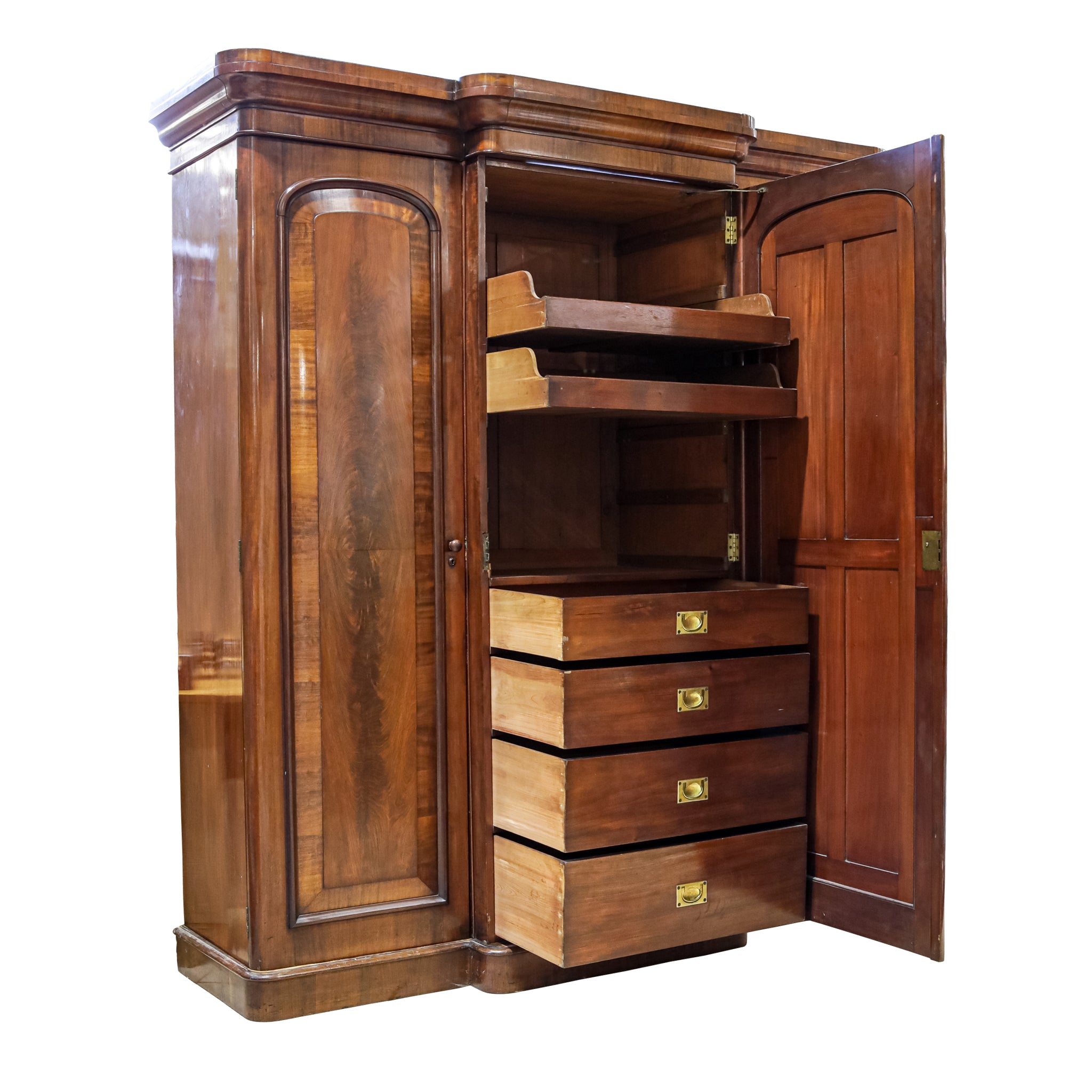 Vintage Mahogany Wood Armoire - Classic Solid Wood Wardrobe for Bedroom, Living Room & Office Storage | Antique Style Closet Organizer with Shelves & Hanging Rod