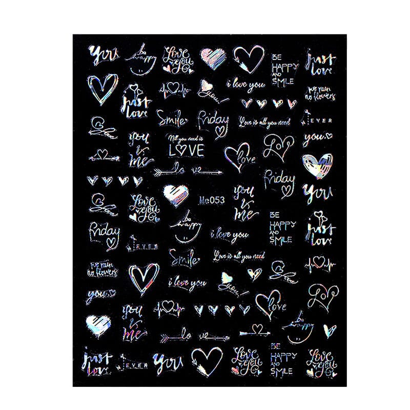 Valentine's Day Nail Stickers - Heart & Love Word Design Decals for Women (Me053) | Perfect for Romantic Dates, Weddings & Special Occasions