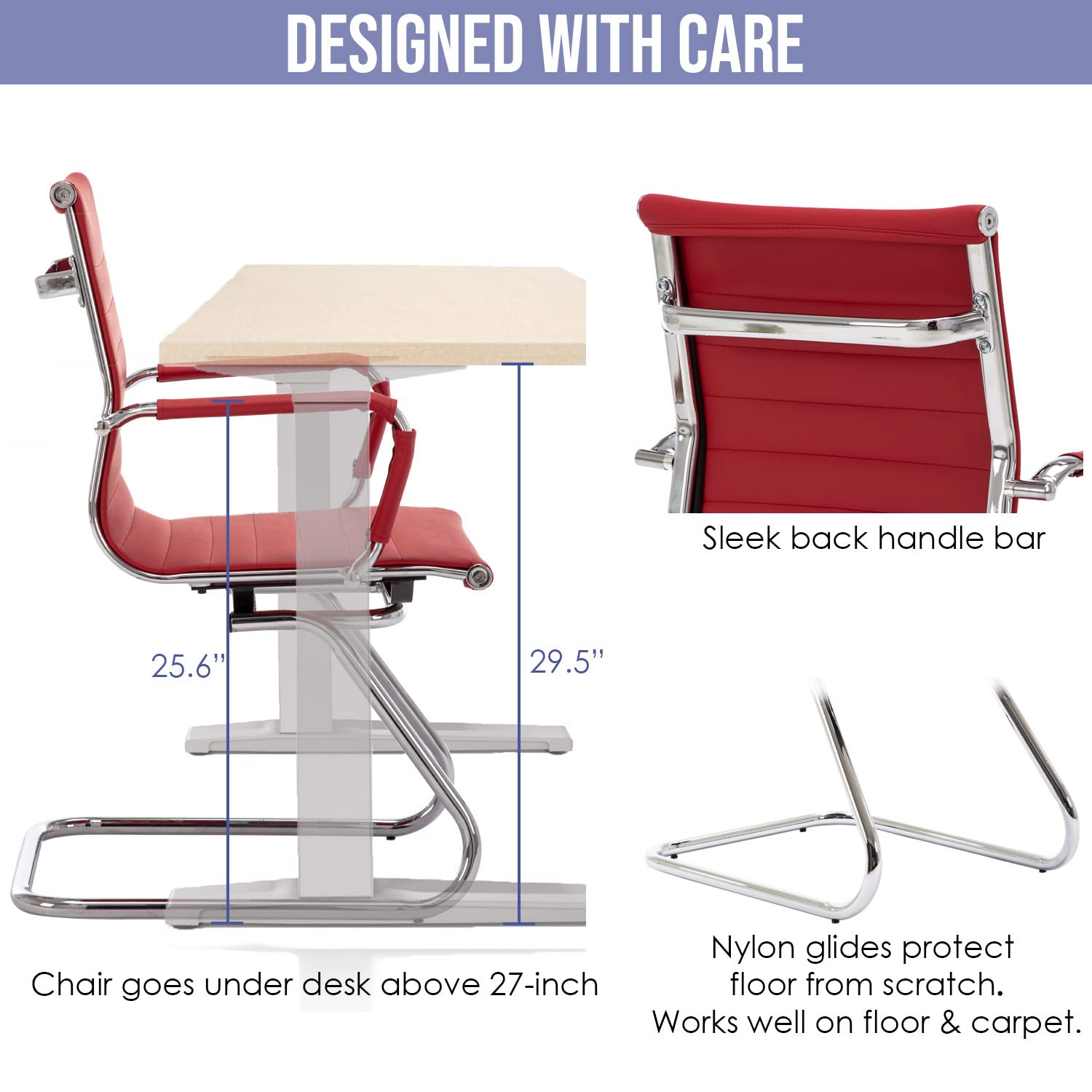 Wahson Office Guest Chairs - 4 Pack Dark Red Leather Mid Back Conference Chairs with Sled Base, No Wheels - Perfect for Reception Areas, Waiting Rooms, Meeting Spaces & Office Lobbies